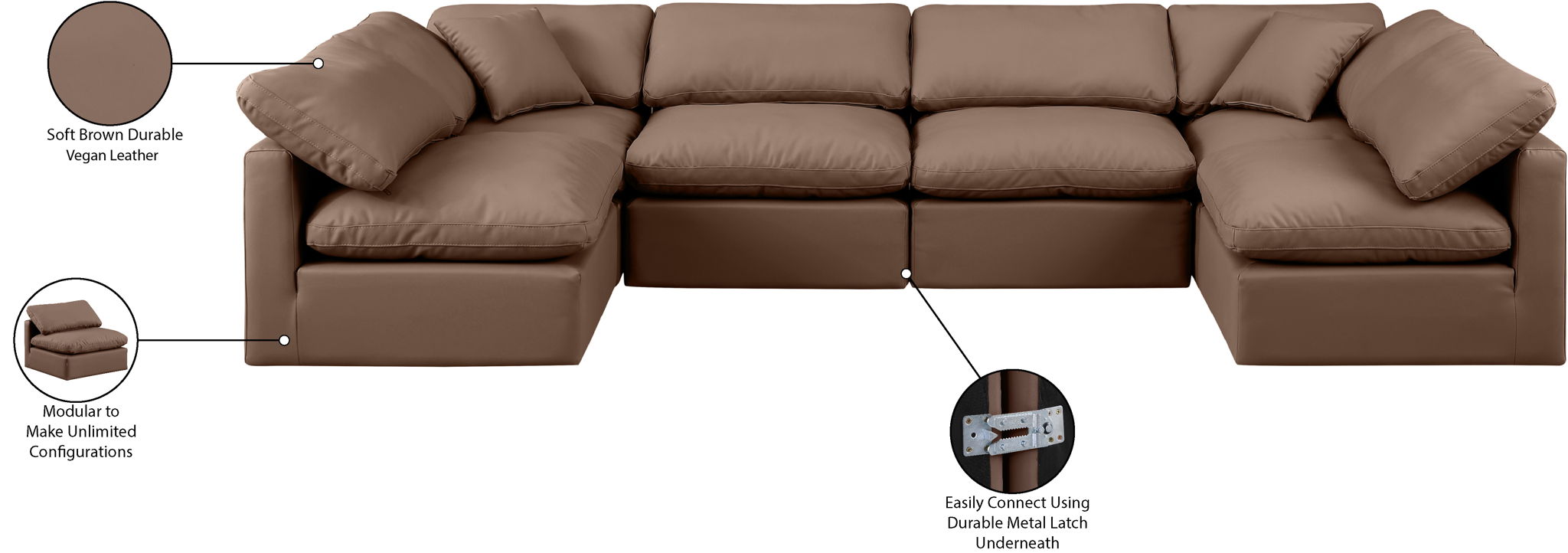 Indulge - Faux Leather 6 Piece Modular U-Shaped Sectional