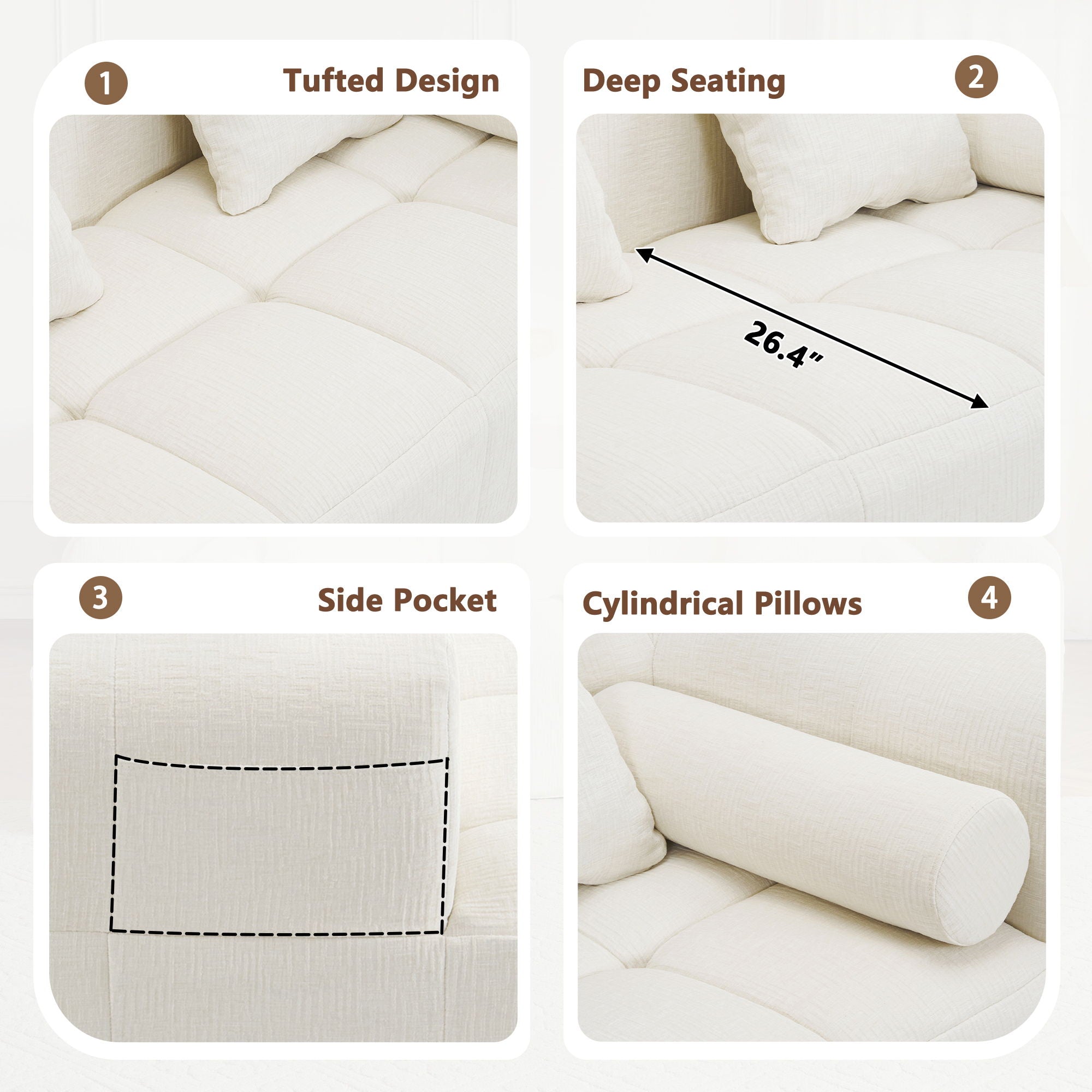 Sectional Free Combined Sofa With 2 Side Pockets