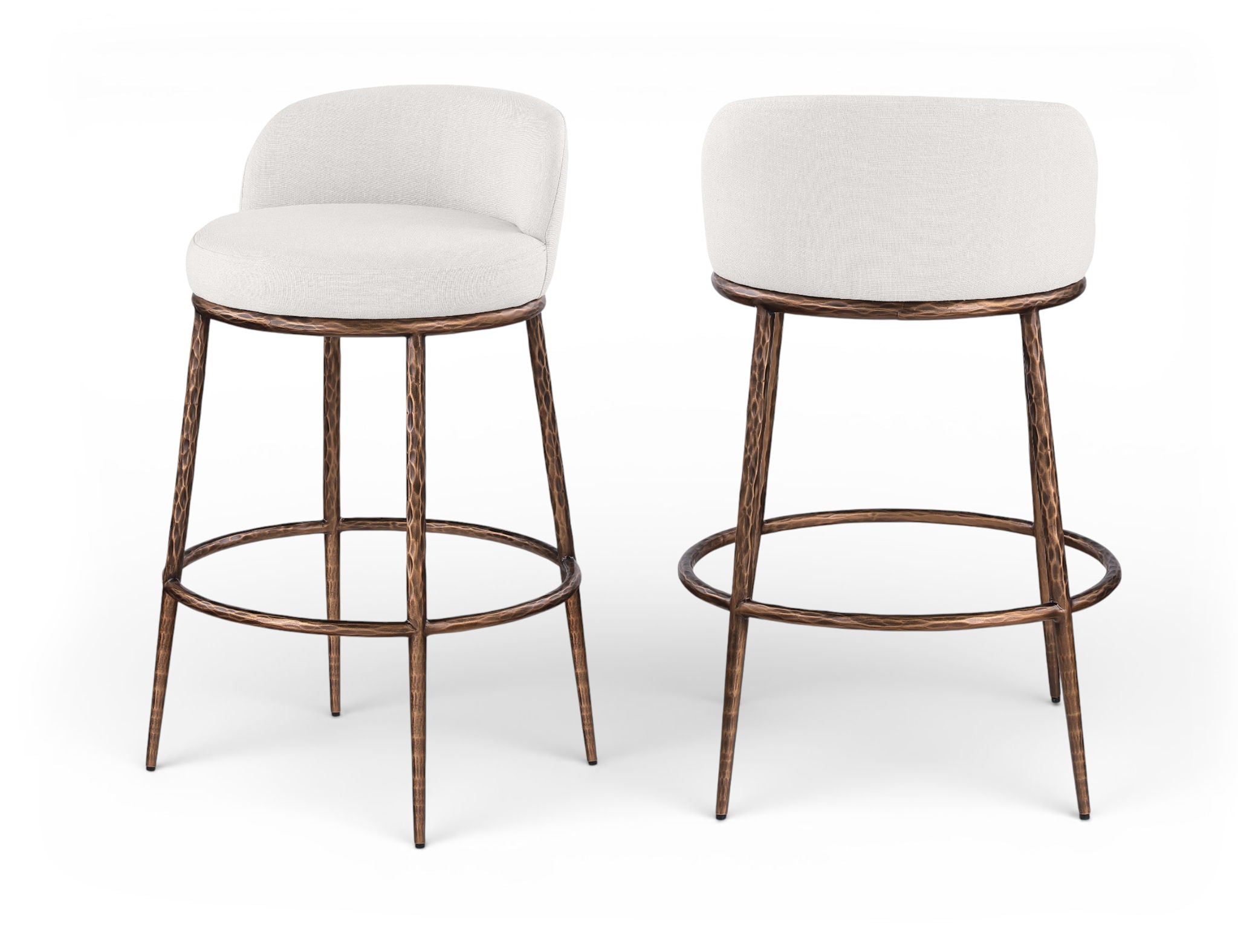 Ferro - Performance Fabric Upholstered Bar Stool - Cream / Antique Bronze