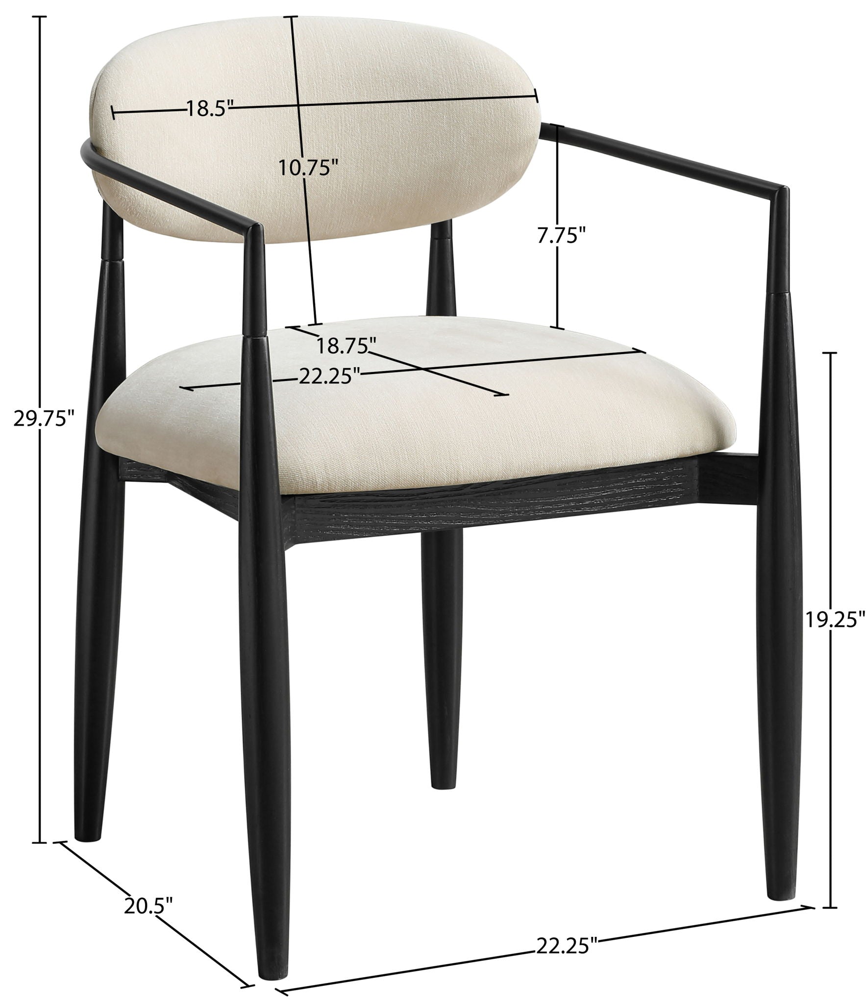 Riccio - Fabric Dining Arm Chair (Set of 2) - Black Frame