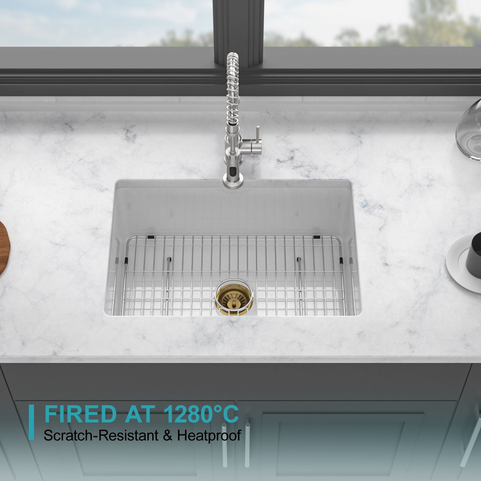 Undermount Single Bowl Ceramic Kitchen Sink, Dual Mount