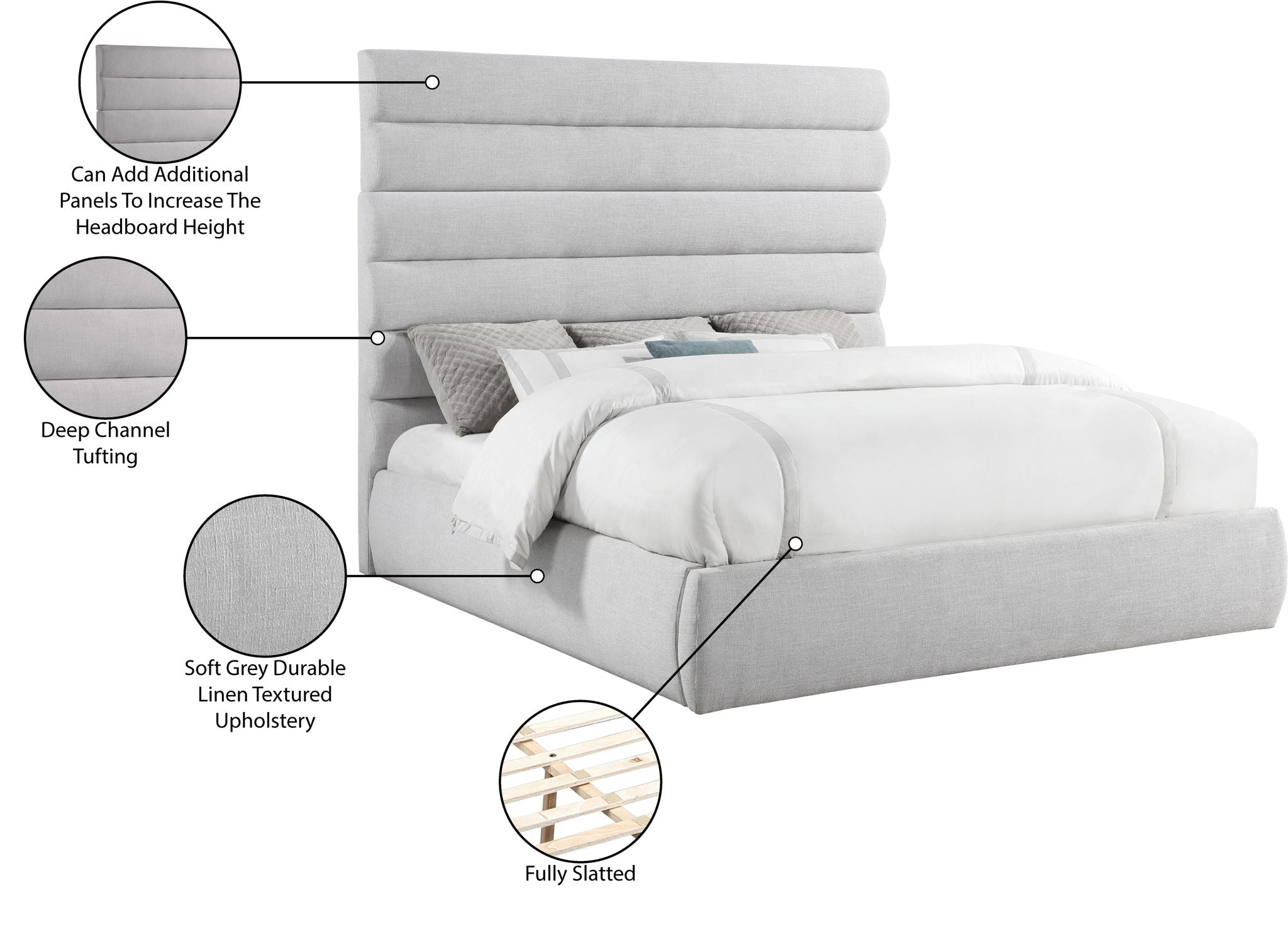 Adam - Linen Fabric Bed With 70.5" Headboard