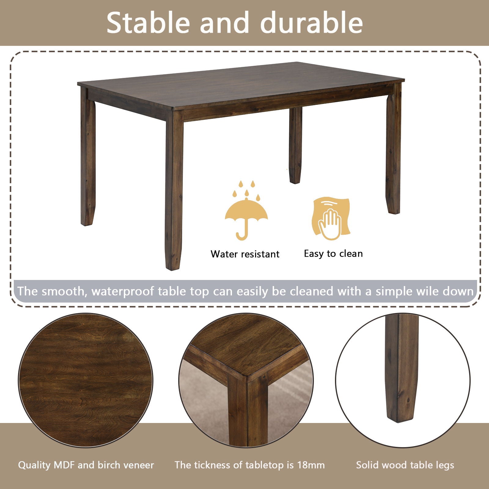 6 Pieces Kitchen Dining Set, Rectangular Wooden Dining Table With 4 Chairs And A Bench