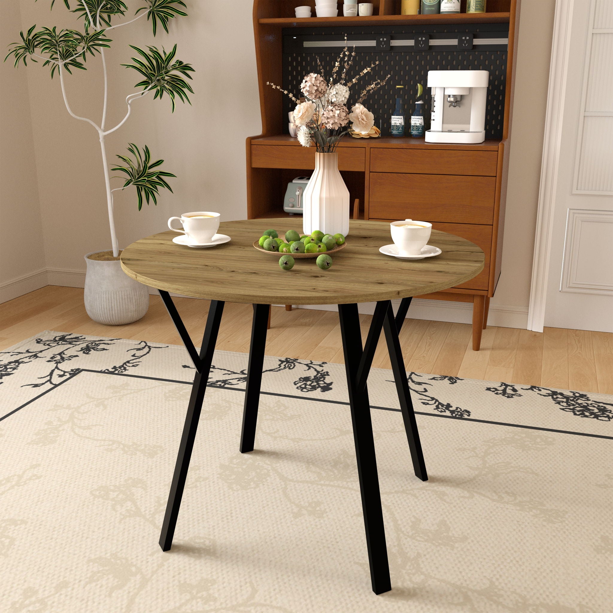 Round Dining Table, For 2 - 4 People - Rustic Brown