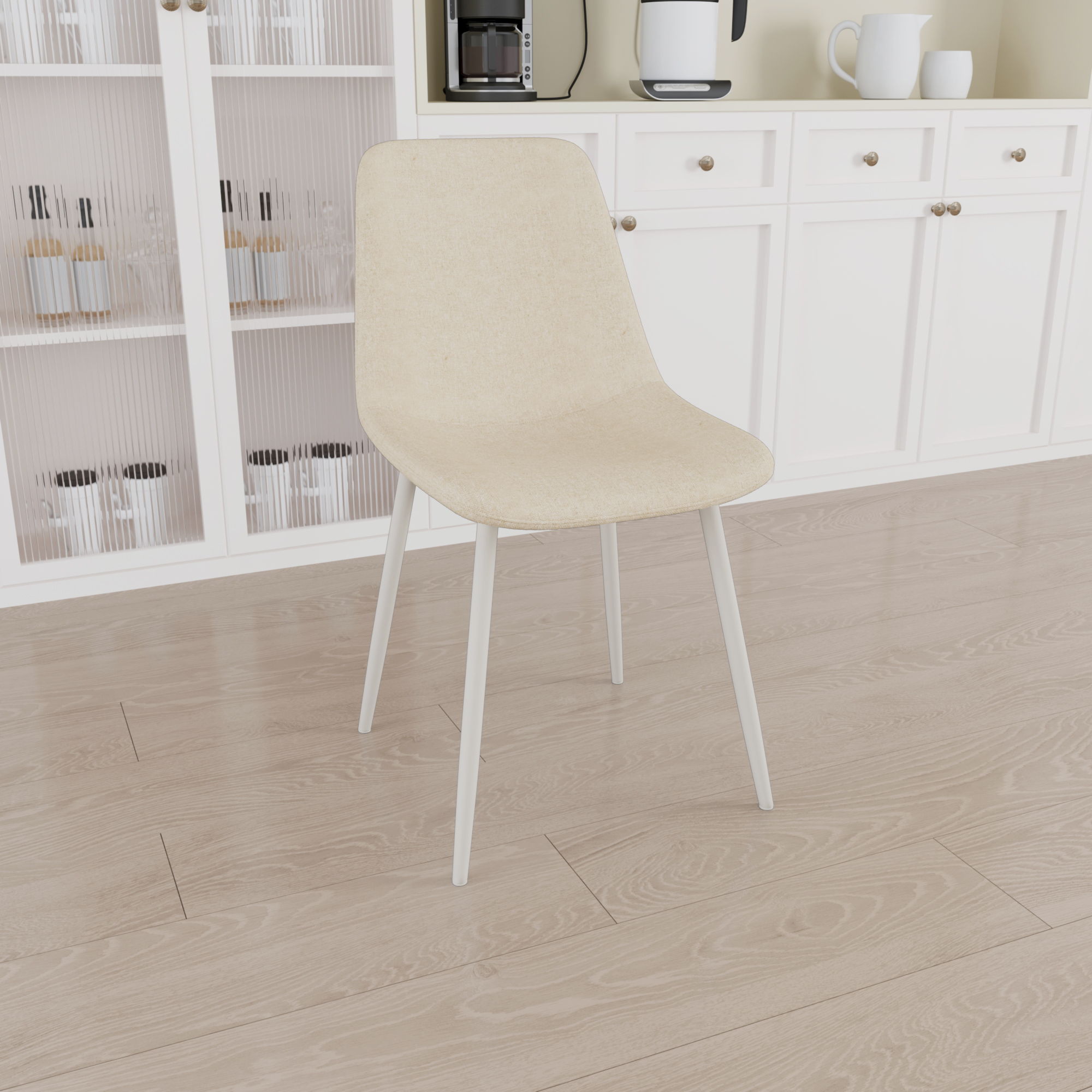 Modern Kitchen Dining Chairs (Set of 4) With Linen Padding And Sturdy Metal Legs - Beige