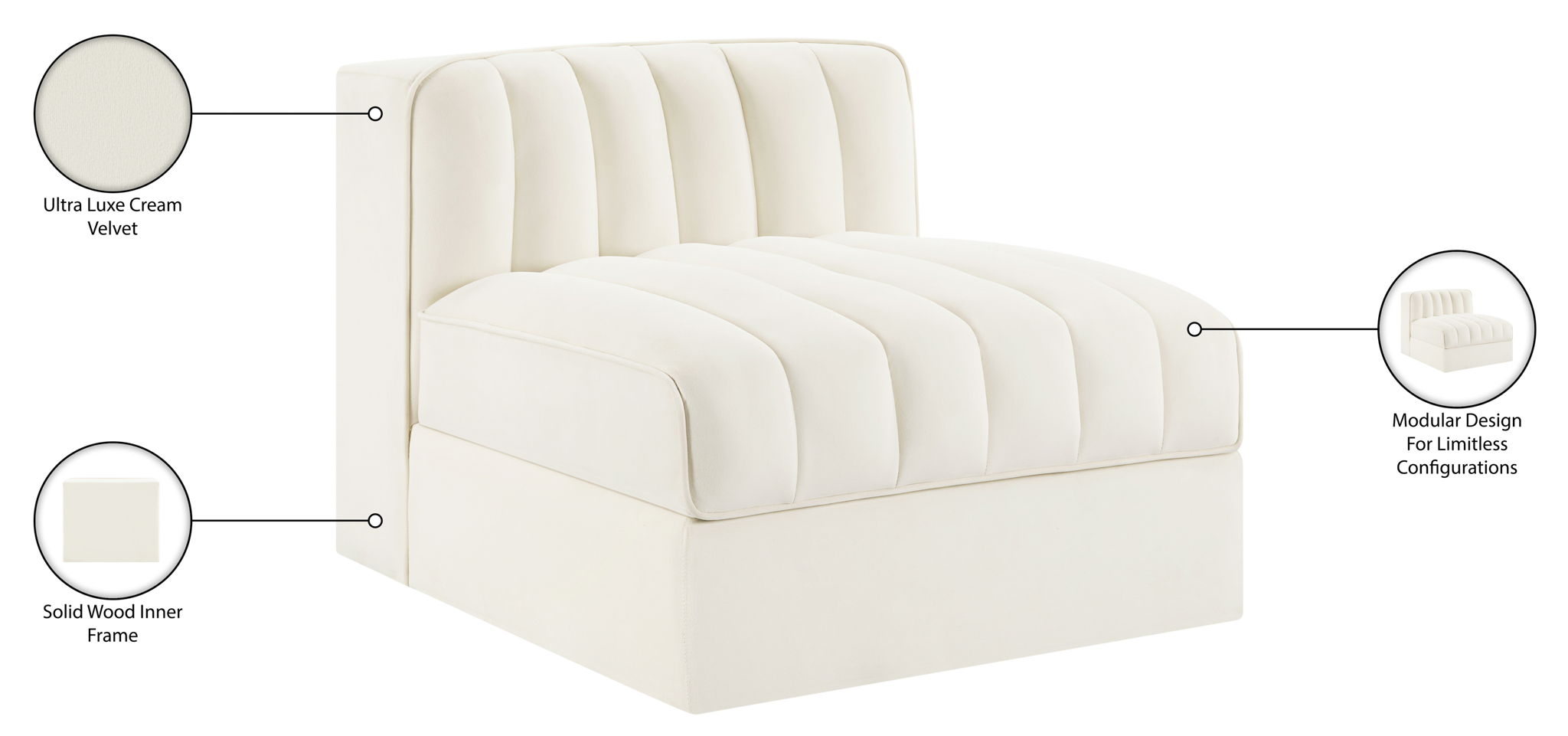Rummi - Velvet Performance Fabric Upholstered Modular Armless Chair