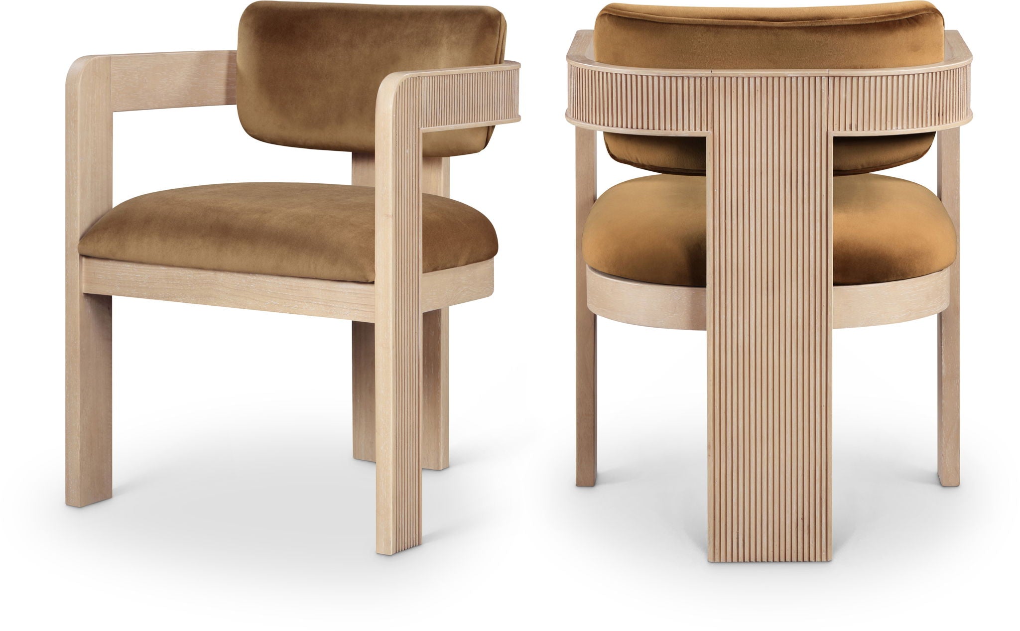 Sacha - Velvet Dining Chair With Natural Base (Set of 2) - Saddle