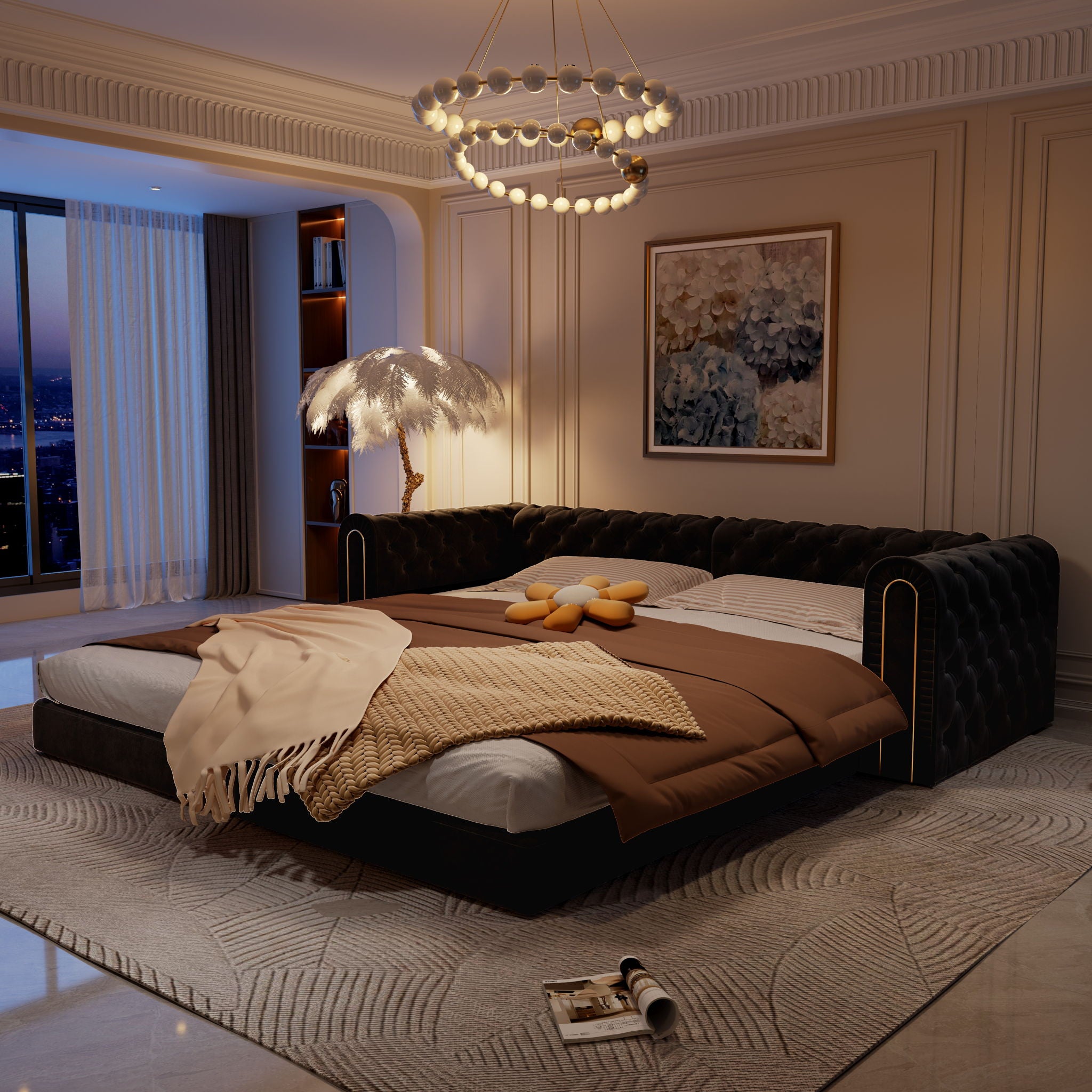 3-In-1 Convertible Sleeper Sofa With Movable Ottoman For Living Room