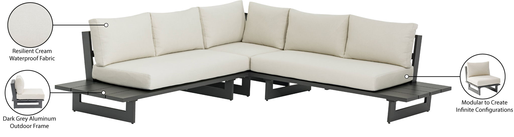 Maldives - Water Resistant Outdoor Patio Sectional With Gray Frame