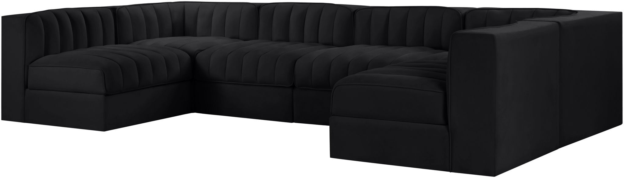 Rummi - Armless Velvet Performance Fabric Upholstered 6 Piece Modular Sectional