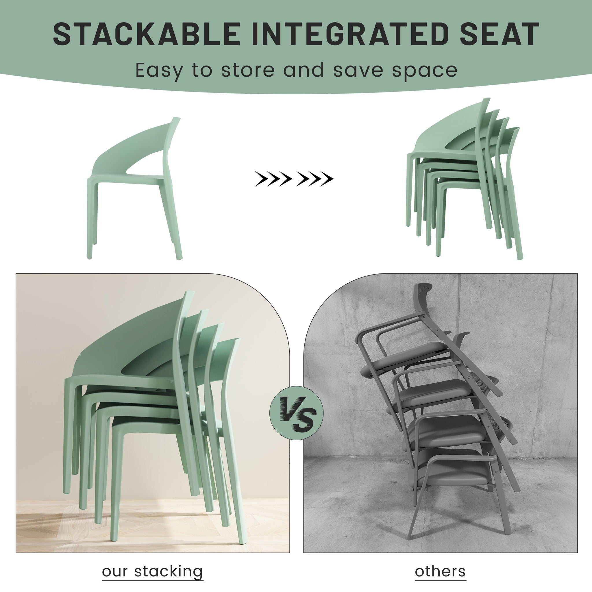 4 Piece Set Of Modern Designed Single Chairs With Long Table