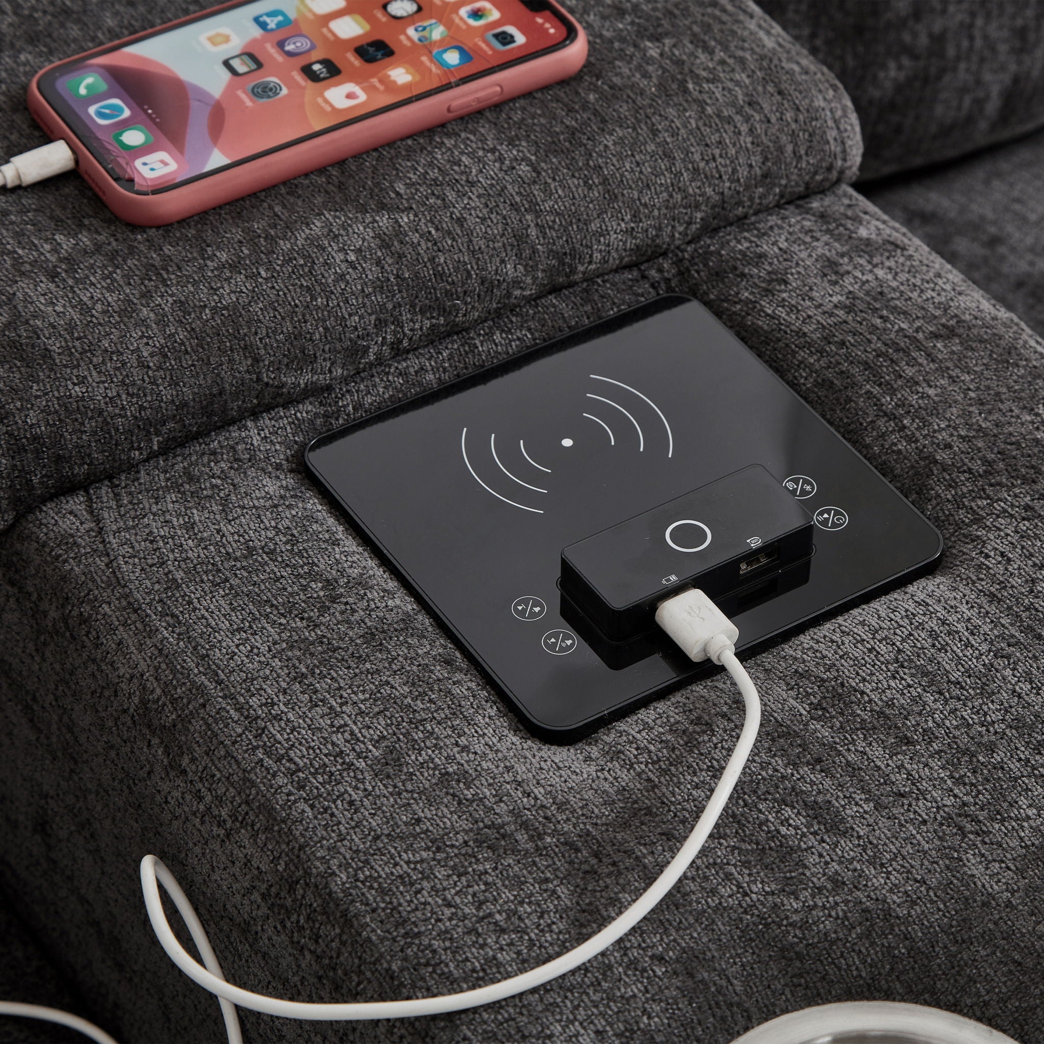 Modern Sectional Sofa U-Shaped With Movable Ottomans, tooth Speakers, LED Lights And Modular Storage