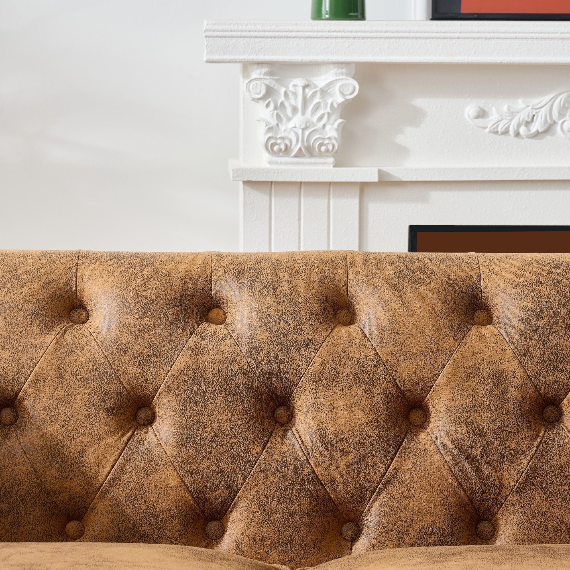 Chesterfield 3 And 3 Seater Sofa Set High Tech Fabric Roll Armrest Upholstered Couch