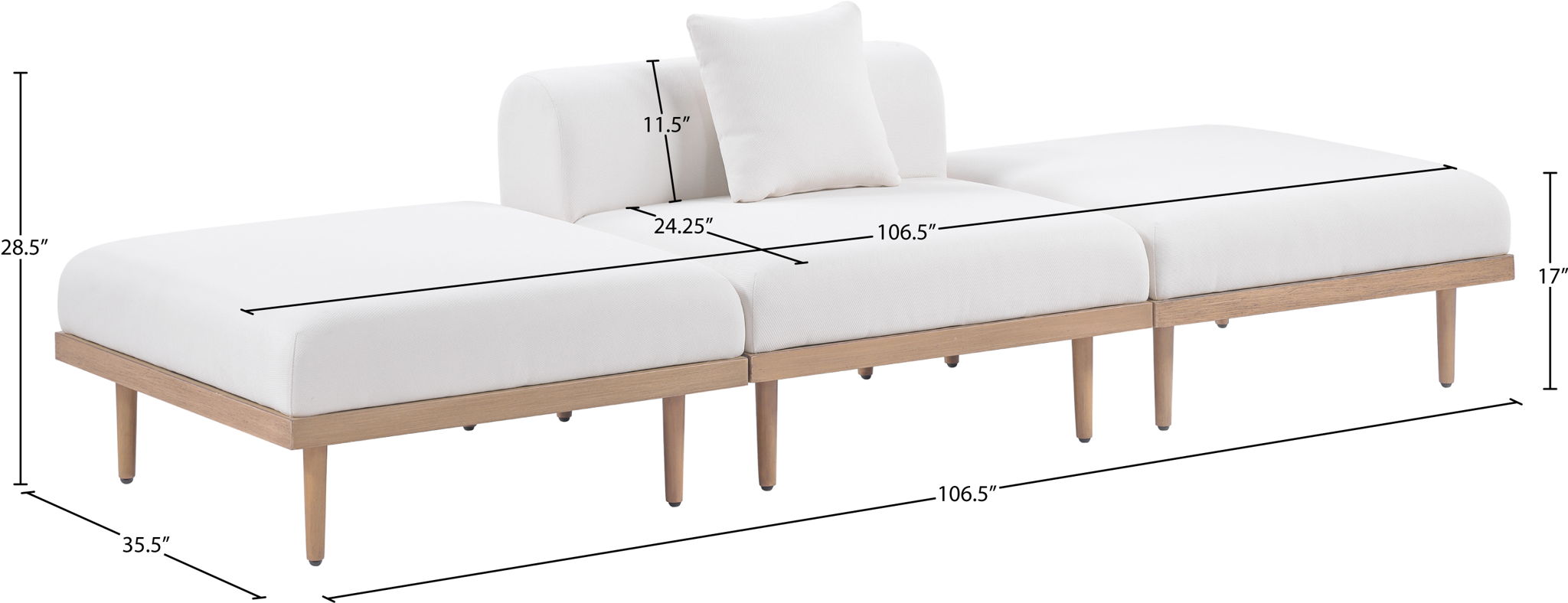 Laguna - 3 Piece Resilient Water Resistant Fabric Outdoor Patio Armless Modular Sofa