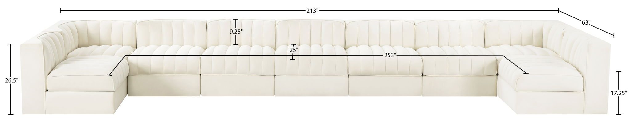 Rummi - Armless Velvet Performance Fabric Upholstered 9 Piece Modular Sectional