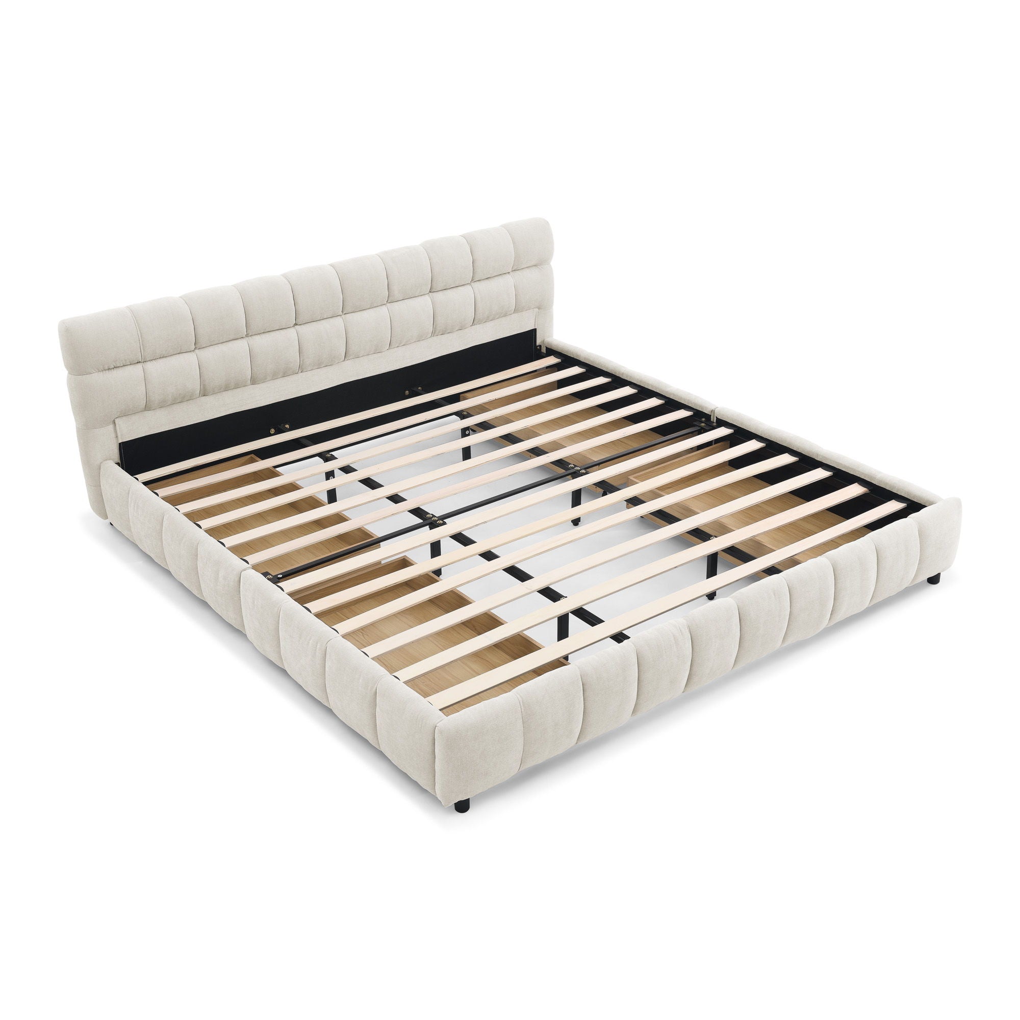 Modern Platform Bed Frame With Thick Fabric