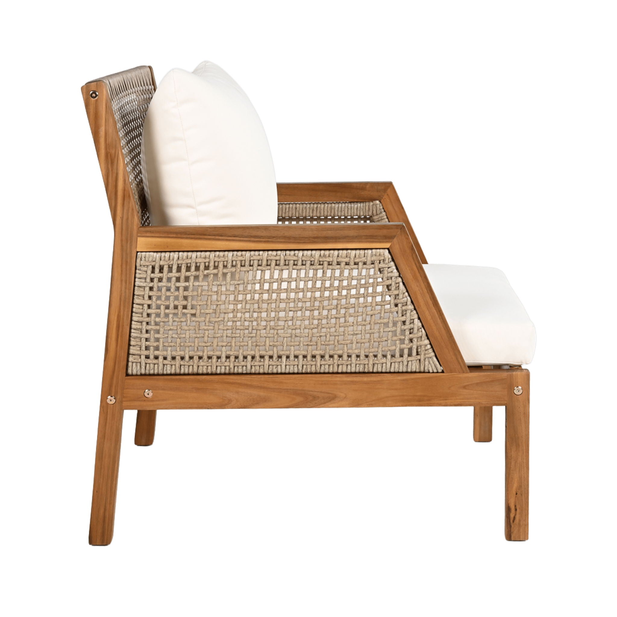 Acacia Wood Patio Furniture Club Chair, Outdoor Wicker Armchair, Deep Seating With Soft Cushions For Porch - Teak / Mix Brown