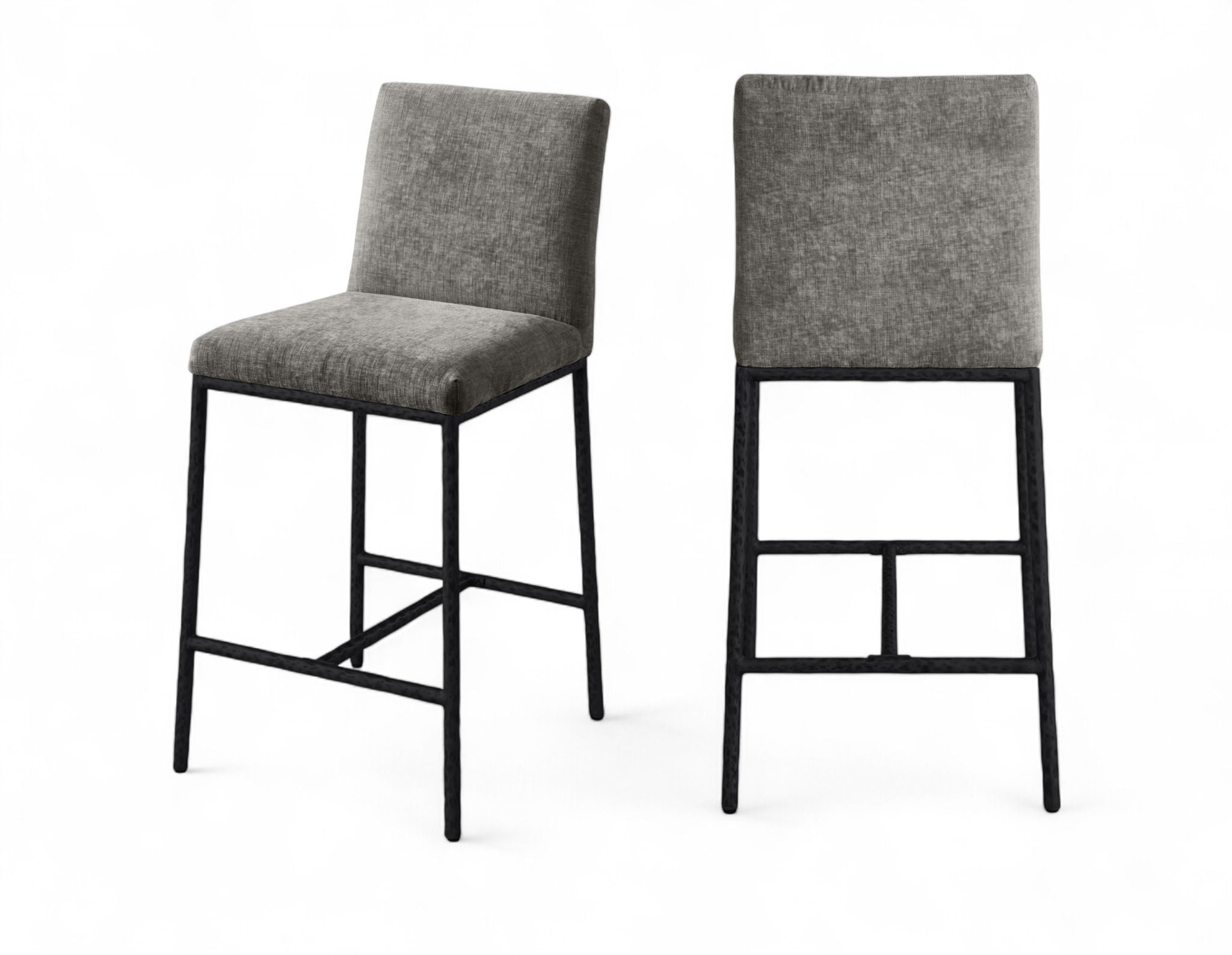 Reeves - Chenille Fabric Upholstered Counter Stool (Set of 2) - Black Base
