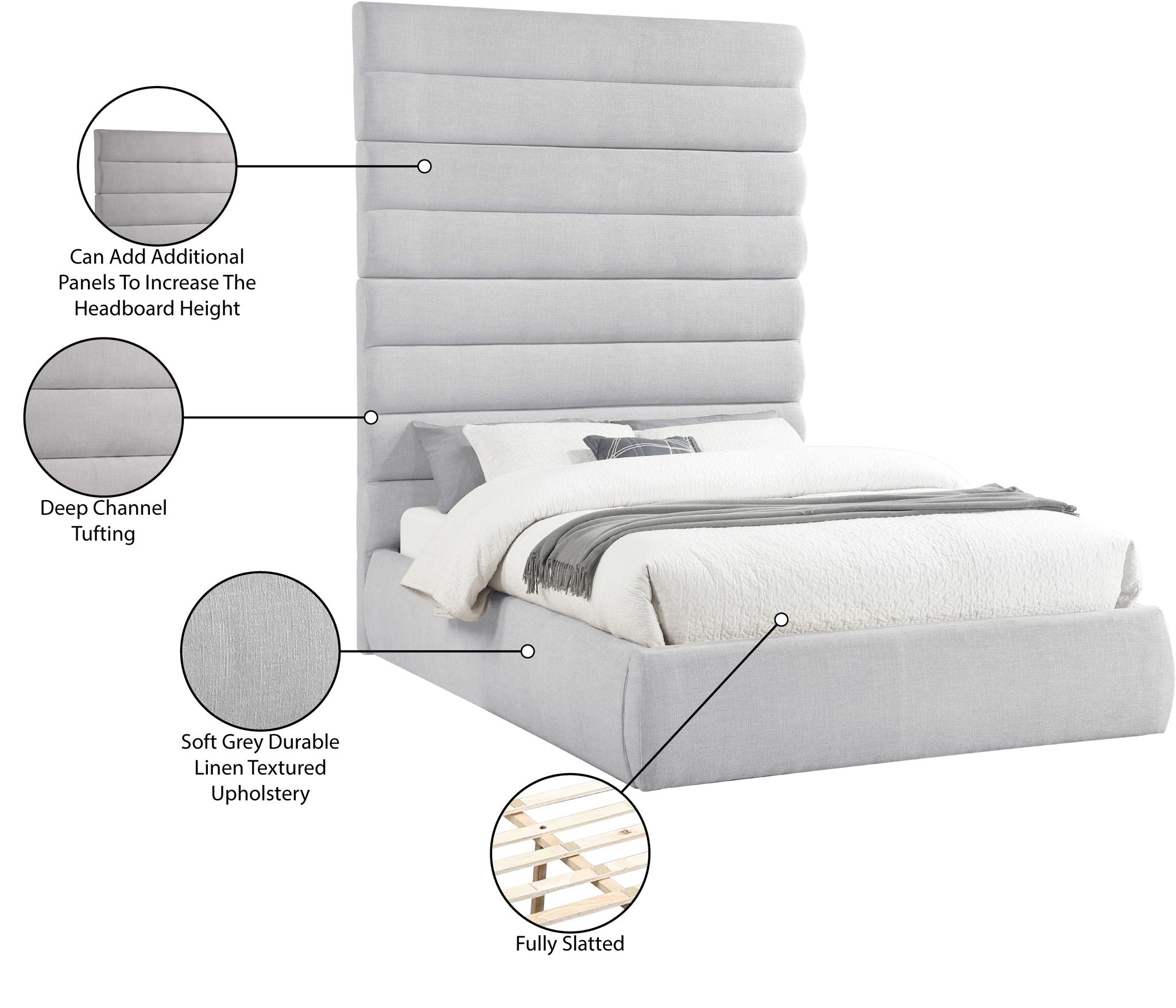 Adam - Linen Fabric Bed With 89" Headboard