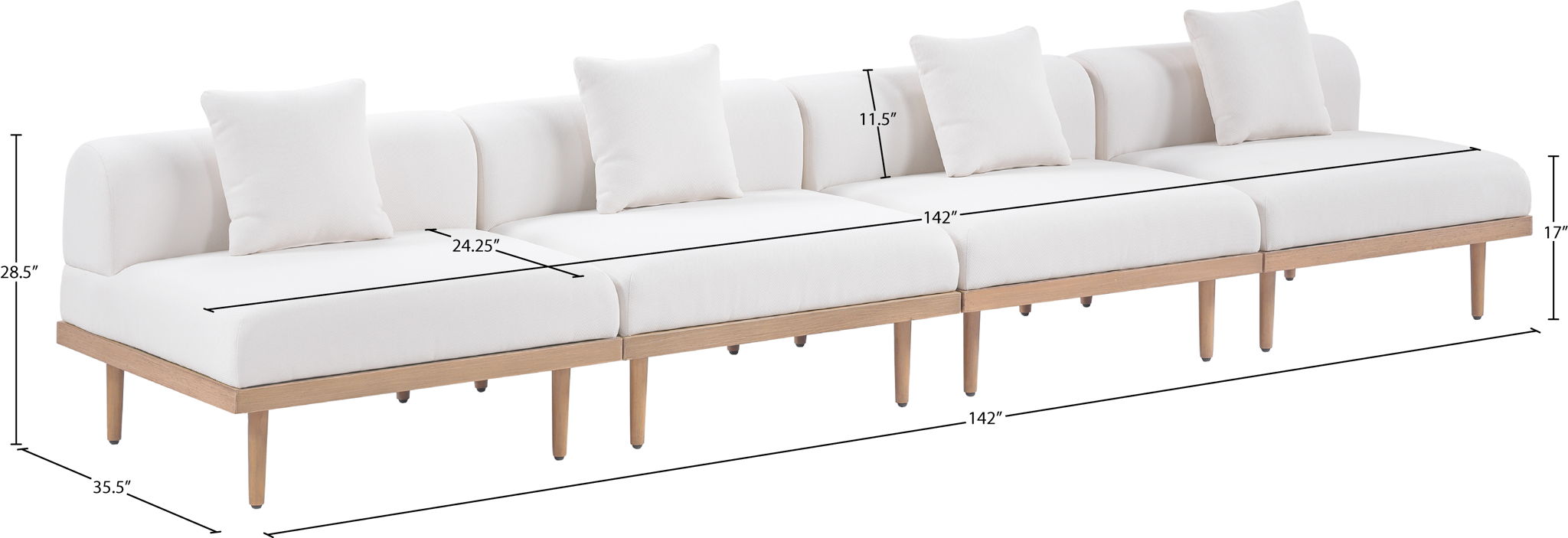 Laguna - 4 Piece 142" Upholstered Outdoor Patio Modular Armless Sofa