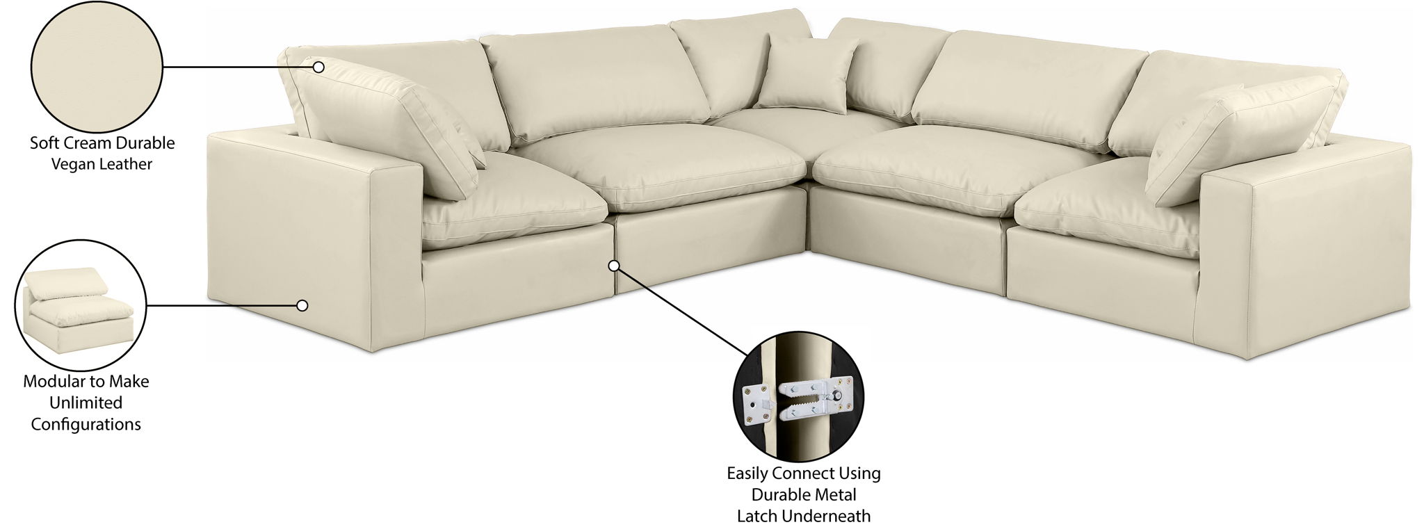 Comfy - 5 Piece Faux Leather Modular Corner Sectional