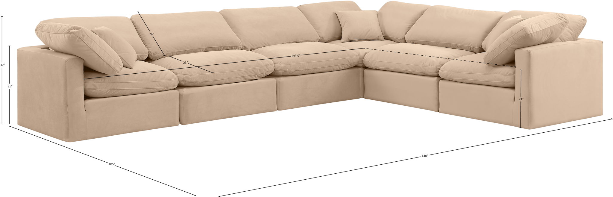 Indulge - Velvet 6 Piece Modular Corner Sectional