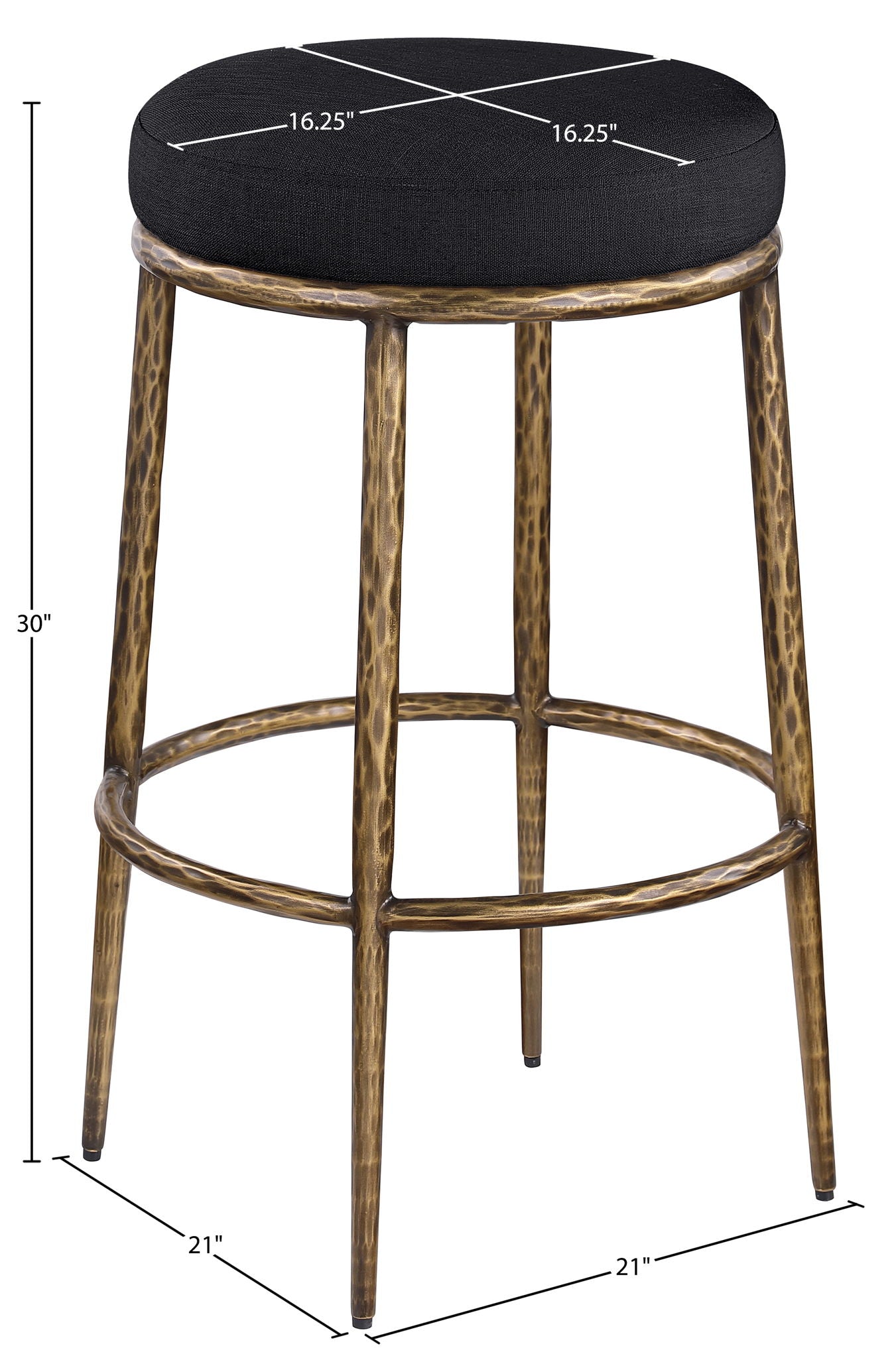 Ferro - Performance Fabric Upholstered Backless Bar Stool - Antique Brass