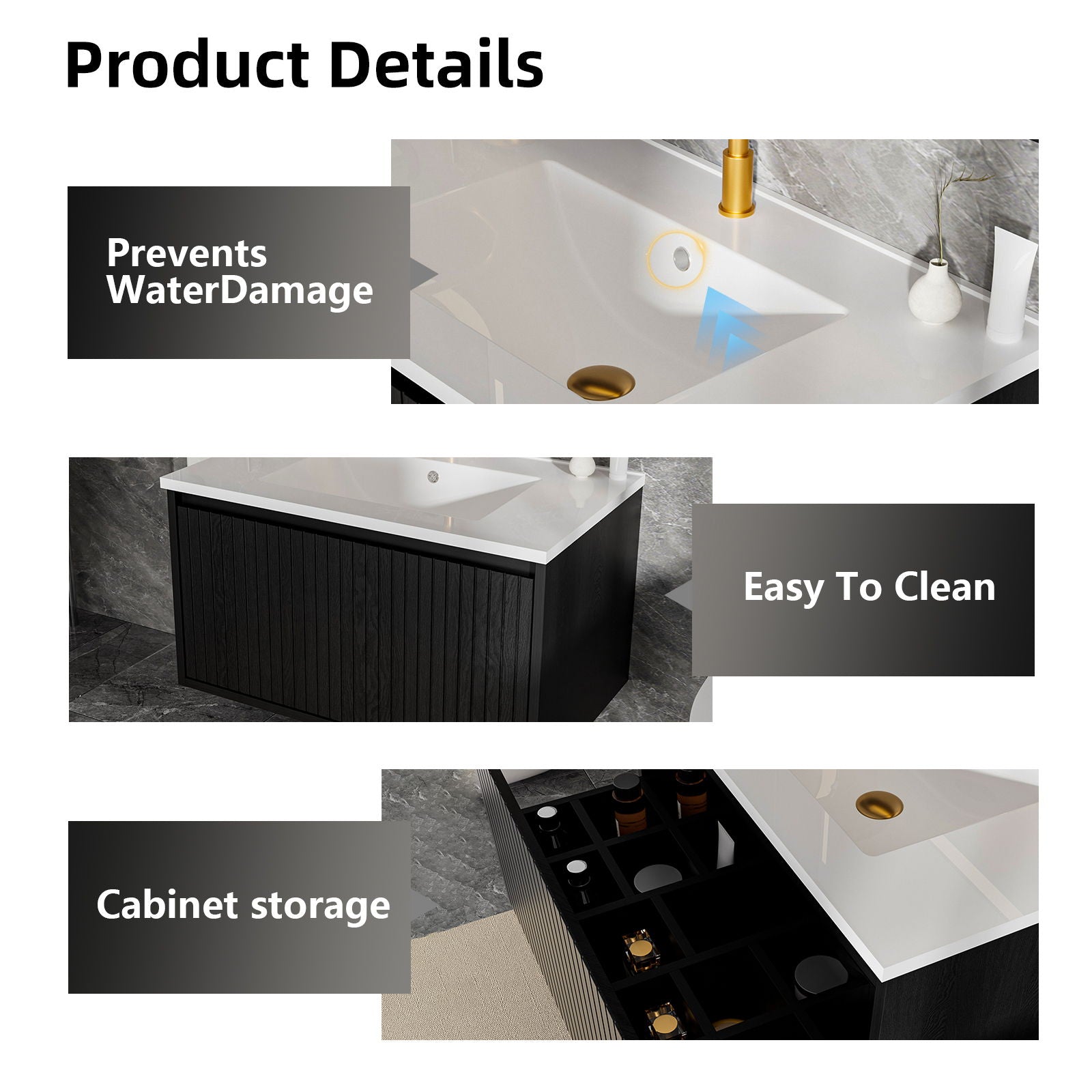Wall Mounted Floating Bathroom Vanity With Sink And Drawers