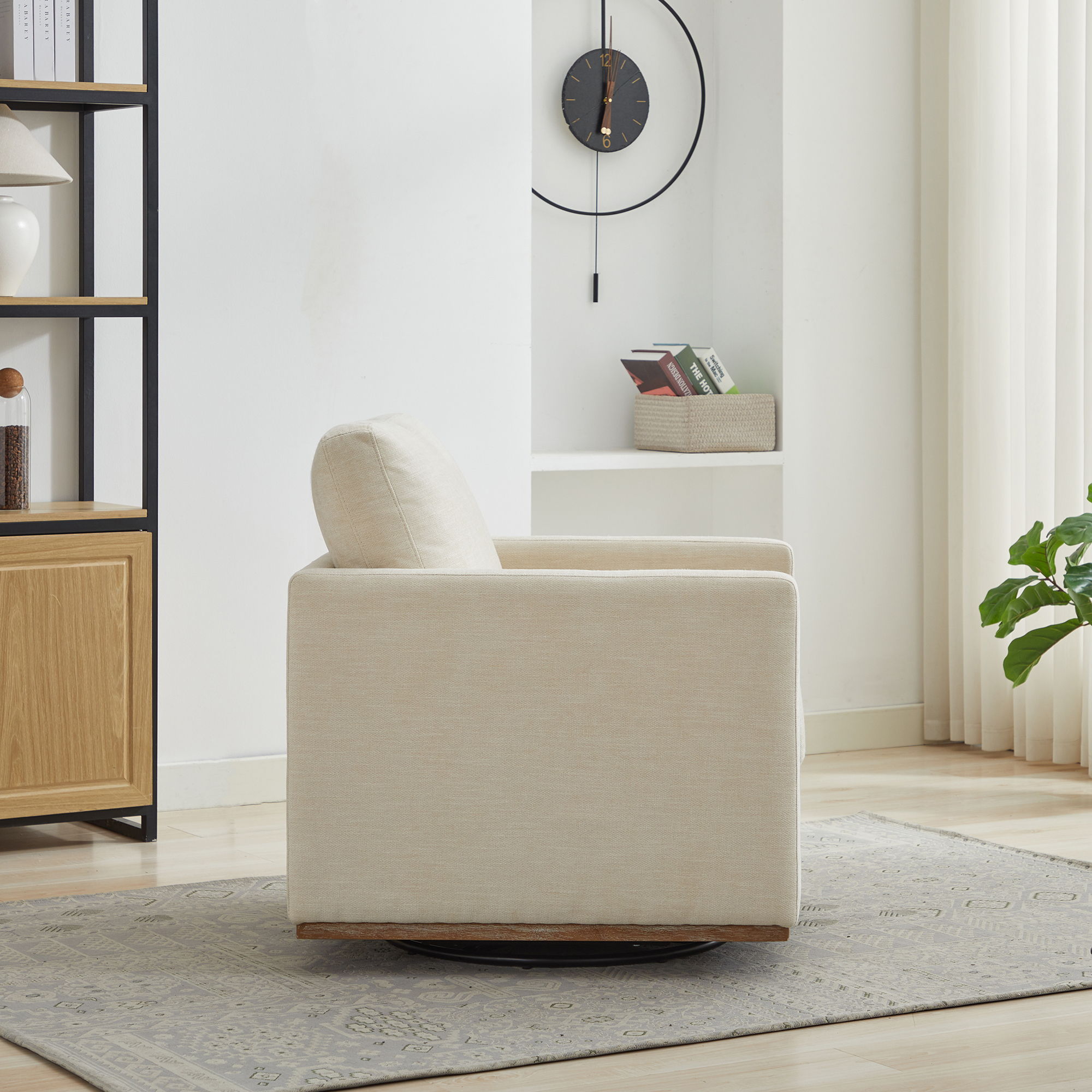 Modern Square Upholstered Swivel Accent Chair With Metal Base