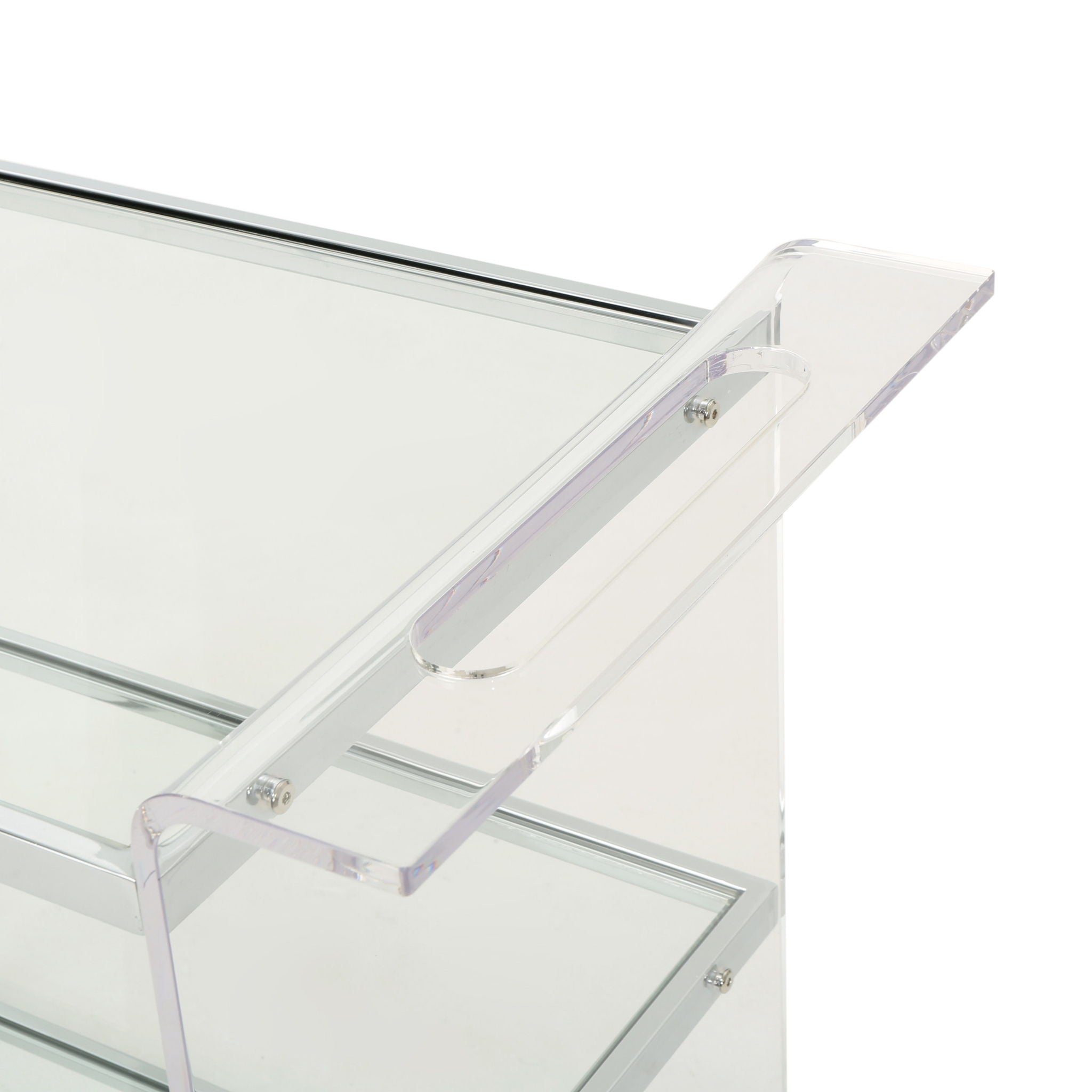 Elegant Acrylic Bar Cart With Tempered Glass Shelves And Rattan Metal Frame - Clear
