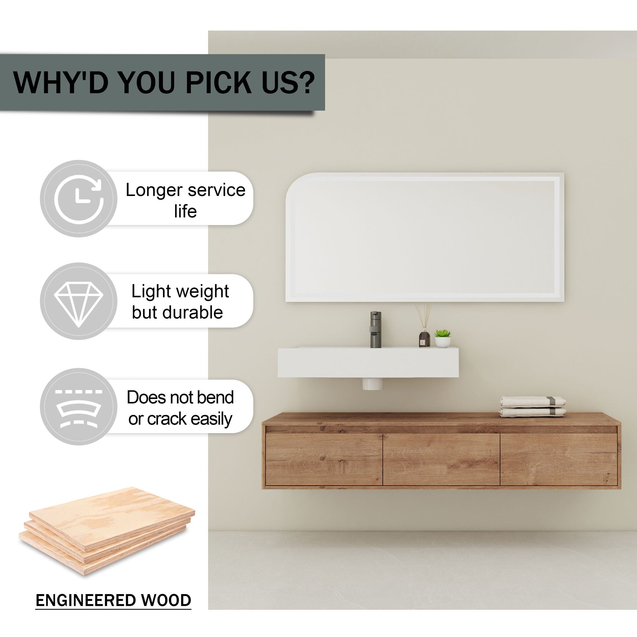 Modern Wall Mounted Bathroom Vanity With Resin Sink And Soft Close Drawer