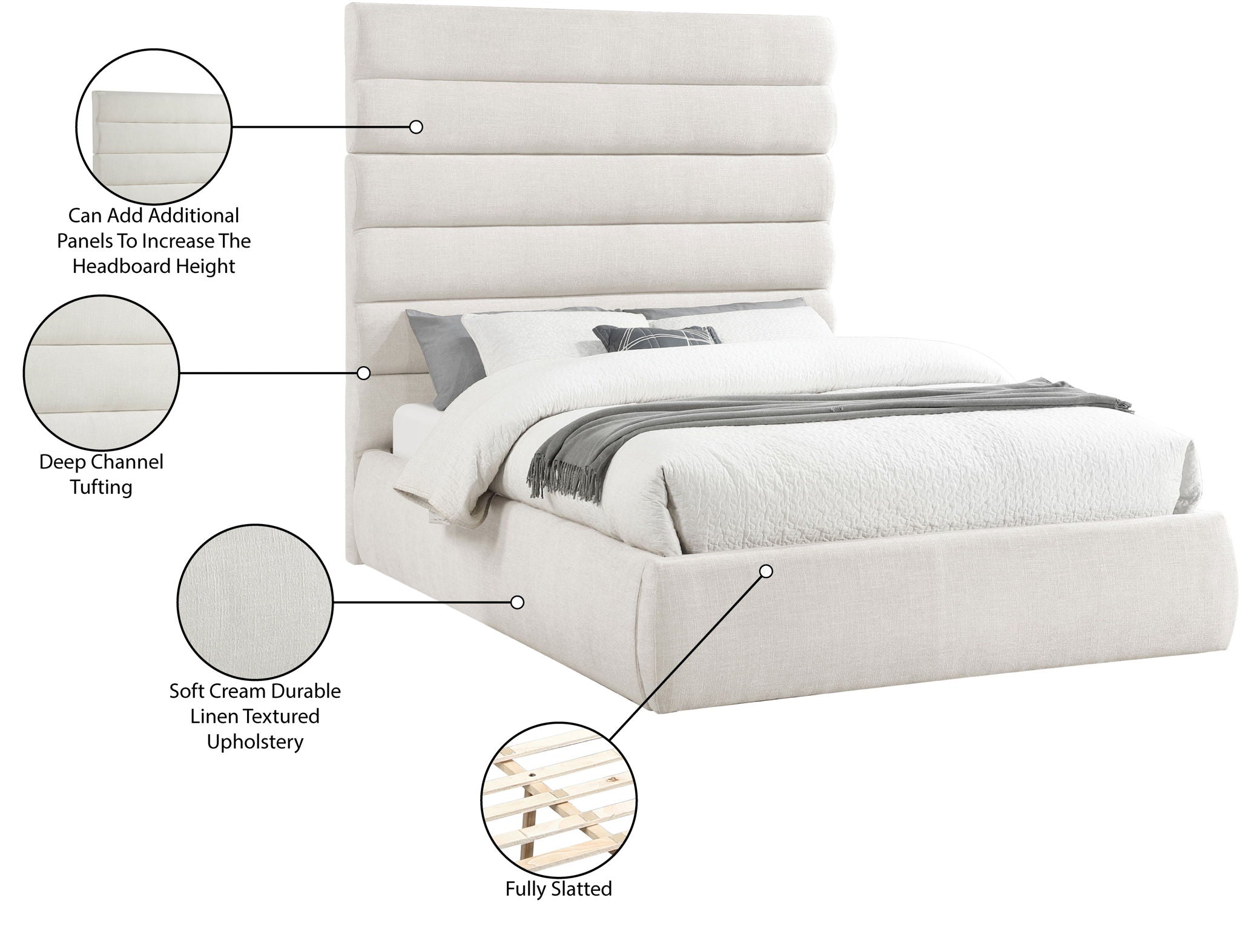 Adam - Linen Fabric Bed With 70.5" Headboard