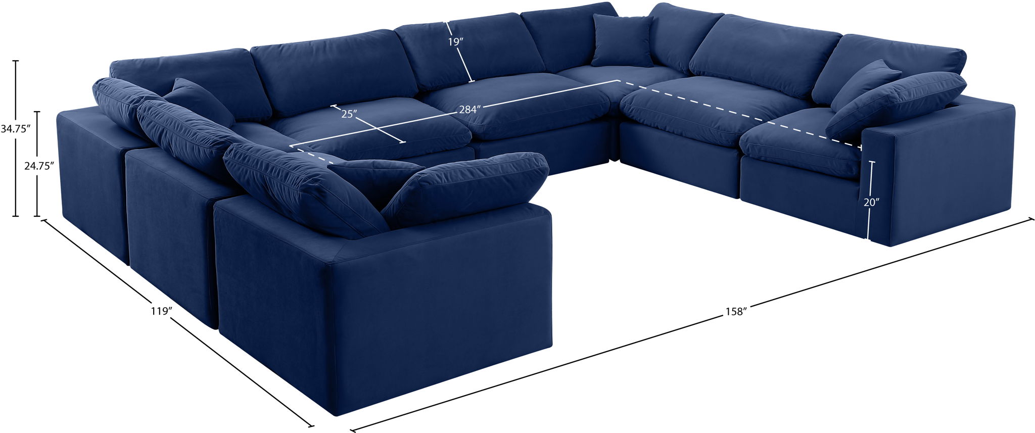 Comfy - 8 Piece Velvet Modular Sectional
