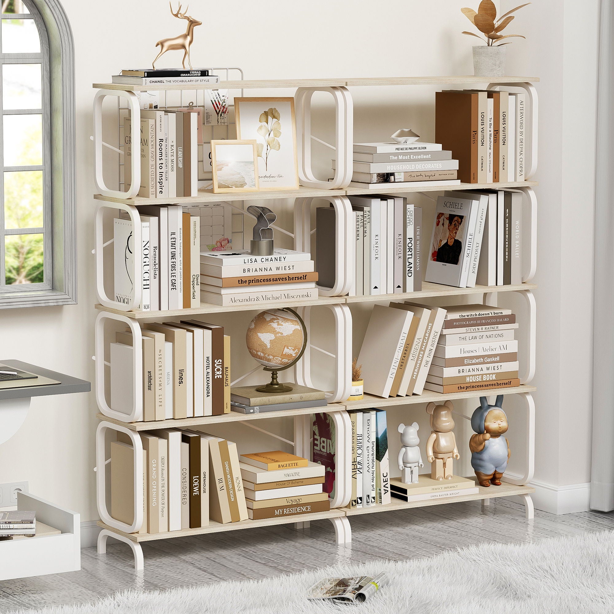 5 Tier Industrial Bookshelf, Tall Bookcase With Open Design, Vintage Storage Organizer