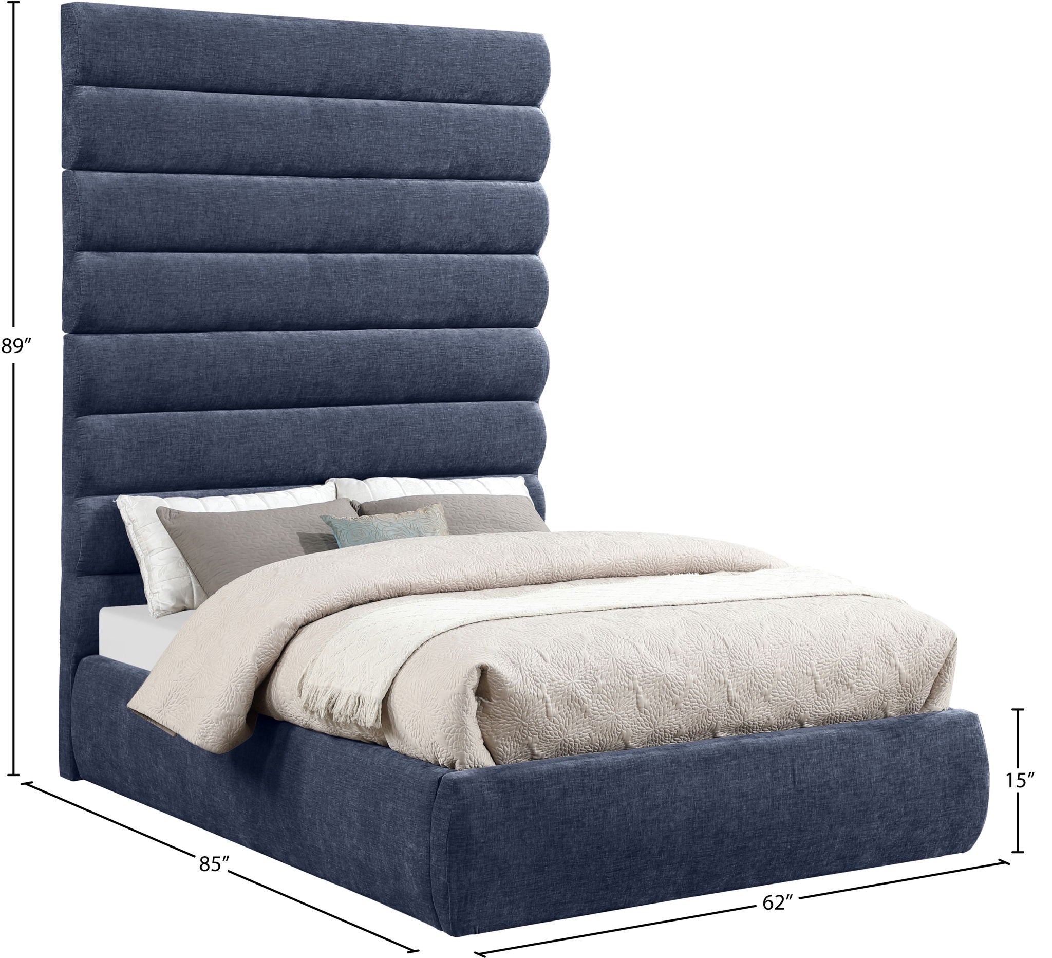 Adam - Chenille Fabric Bed With 89" Headboard