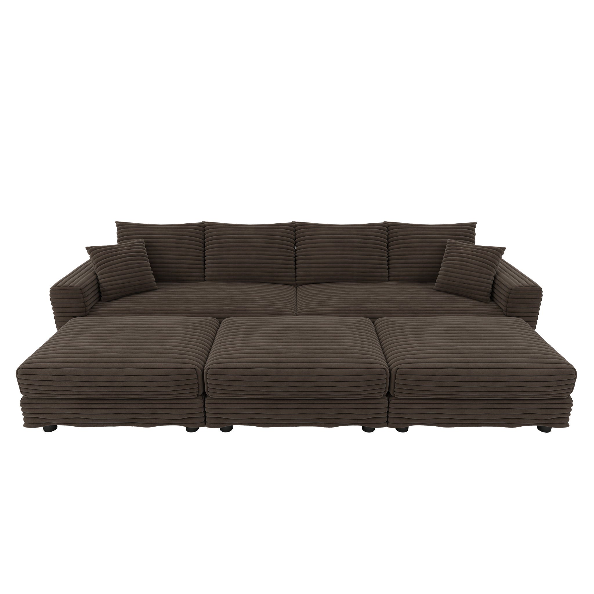 Deep Seat Convertible Sofa With Soft Pillows And Ottomans