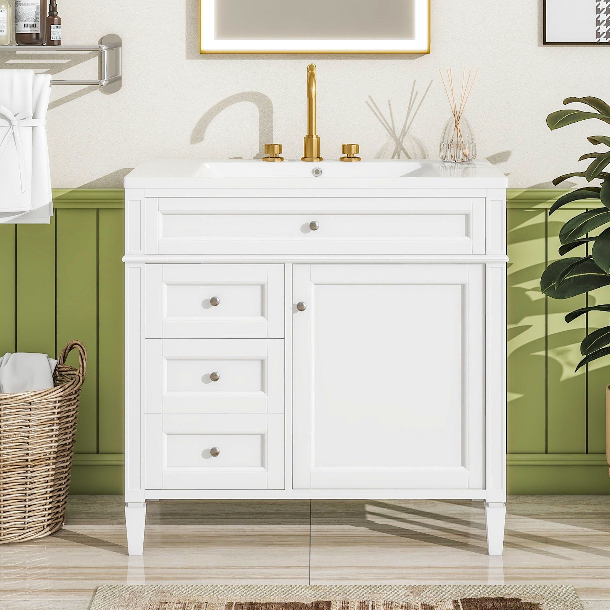 Bathroom Vanity With Top Sink, 2 Drawers And Tip Out Drawer