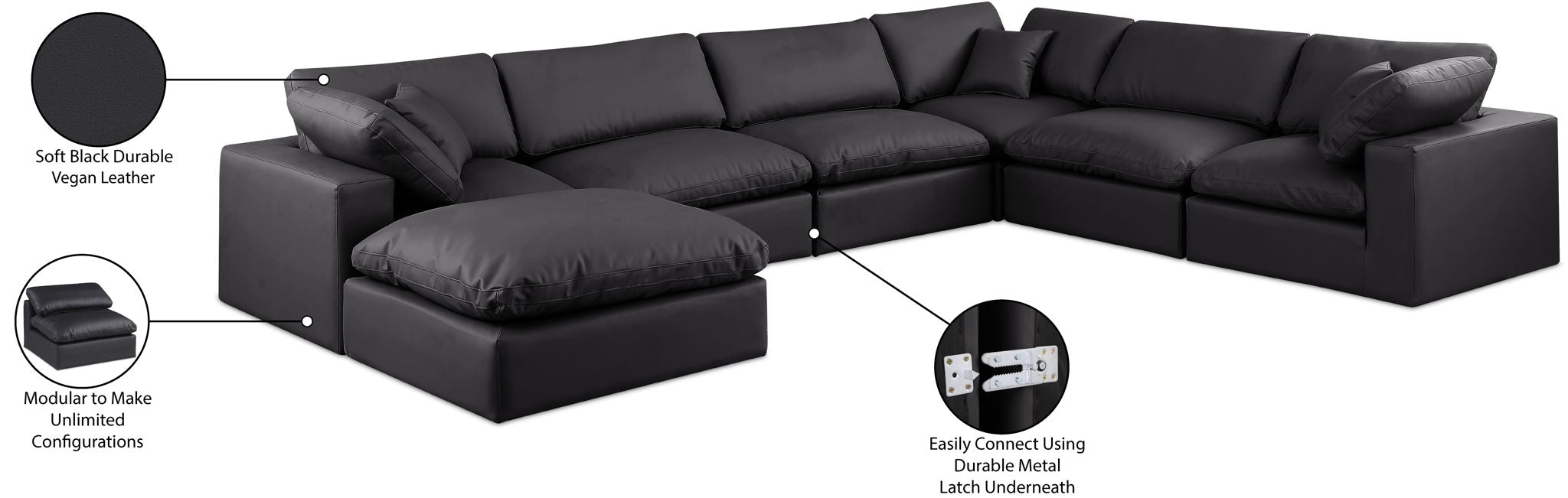 Comfy - 7 Piece Faux Leather Modular Sectional With Chaise