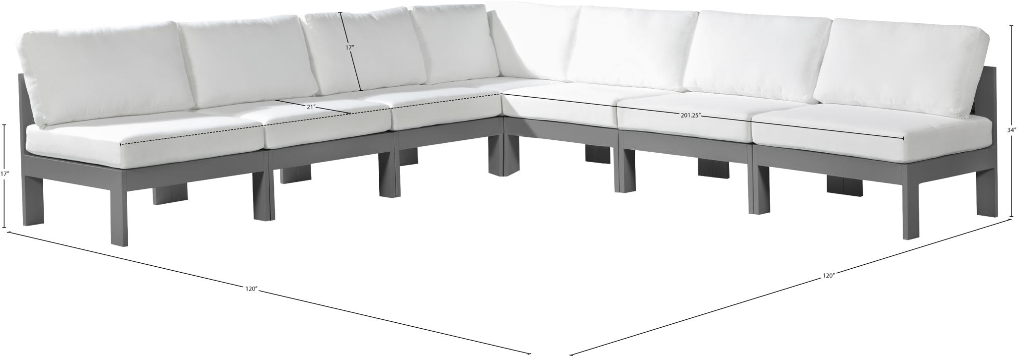 Nizuc - Outdoor Patio 7 Piece Modular Sectional With Gray Frame