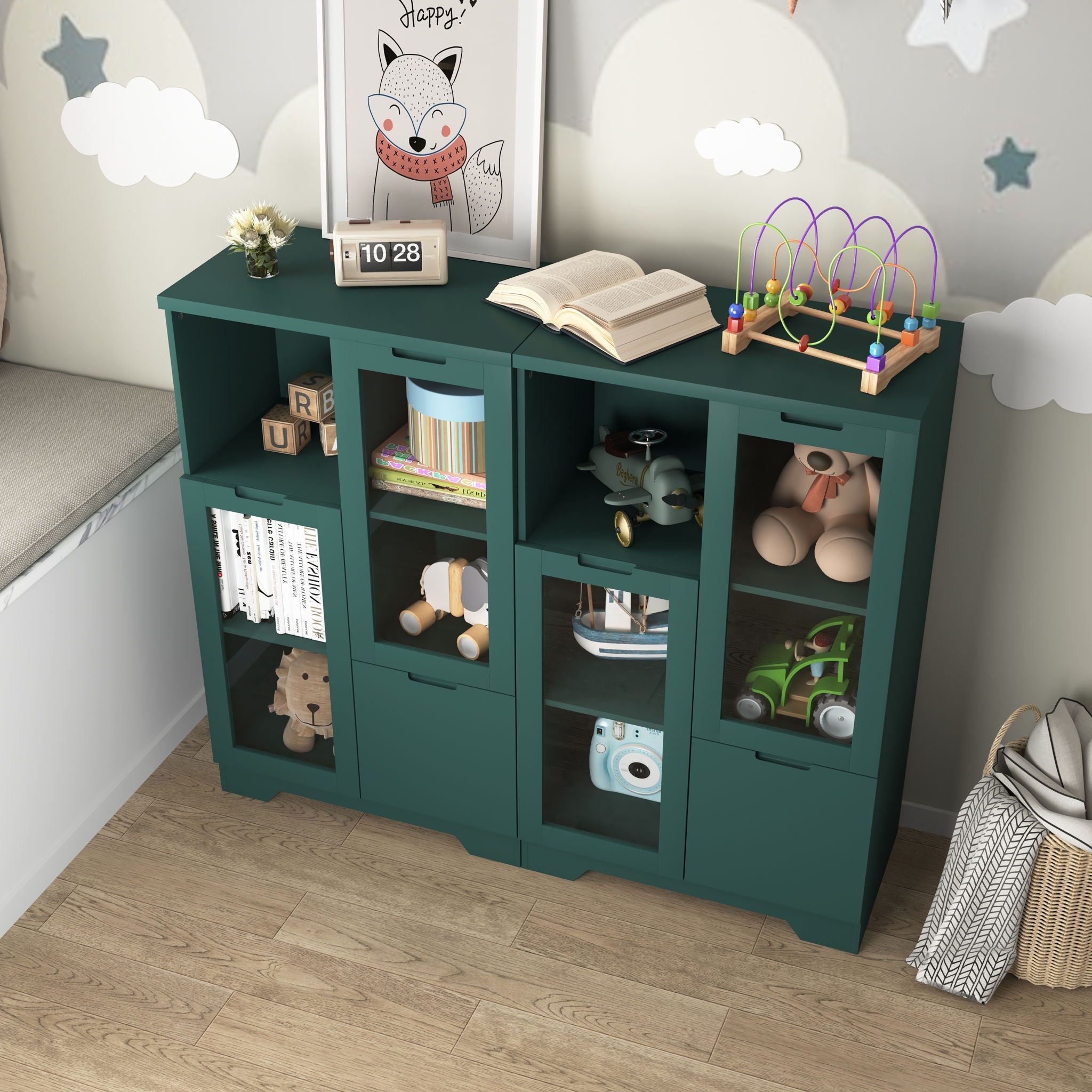 Modern Cabinet With Glass Doors And Drawer