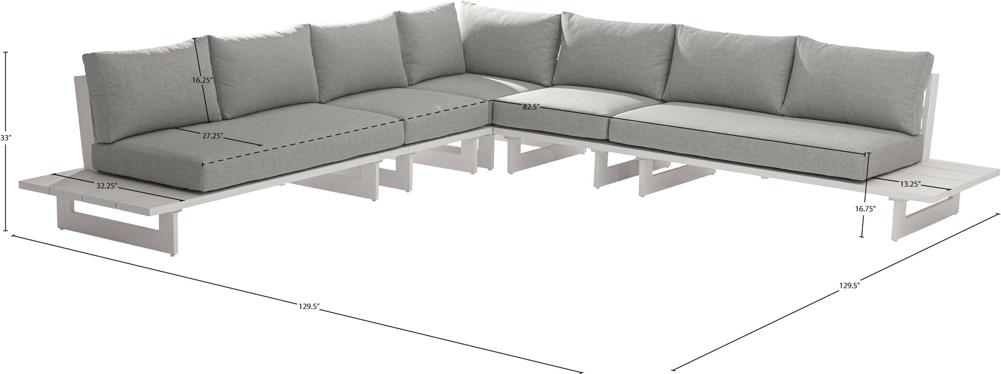 Maldives - 5 Piece Water Resistant Outdoor Patio Modular Sectional With White Base