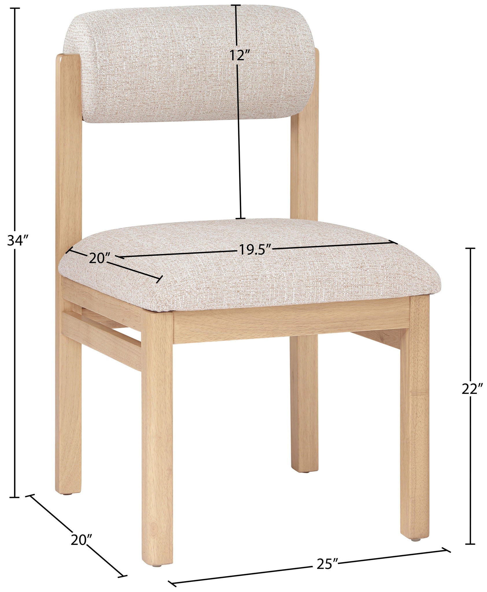Roundhill - Fabric Dining Chair (Set of 2) - Natural Frame