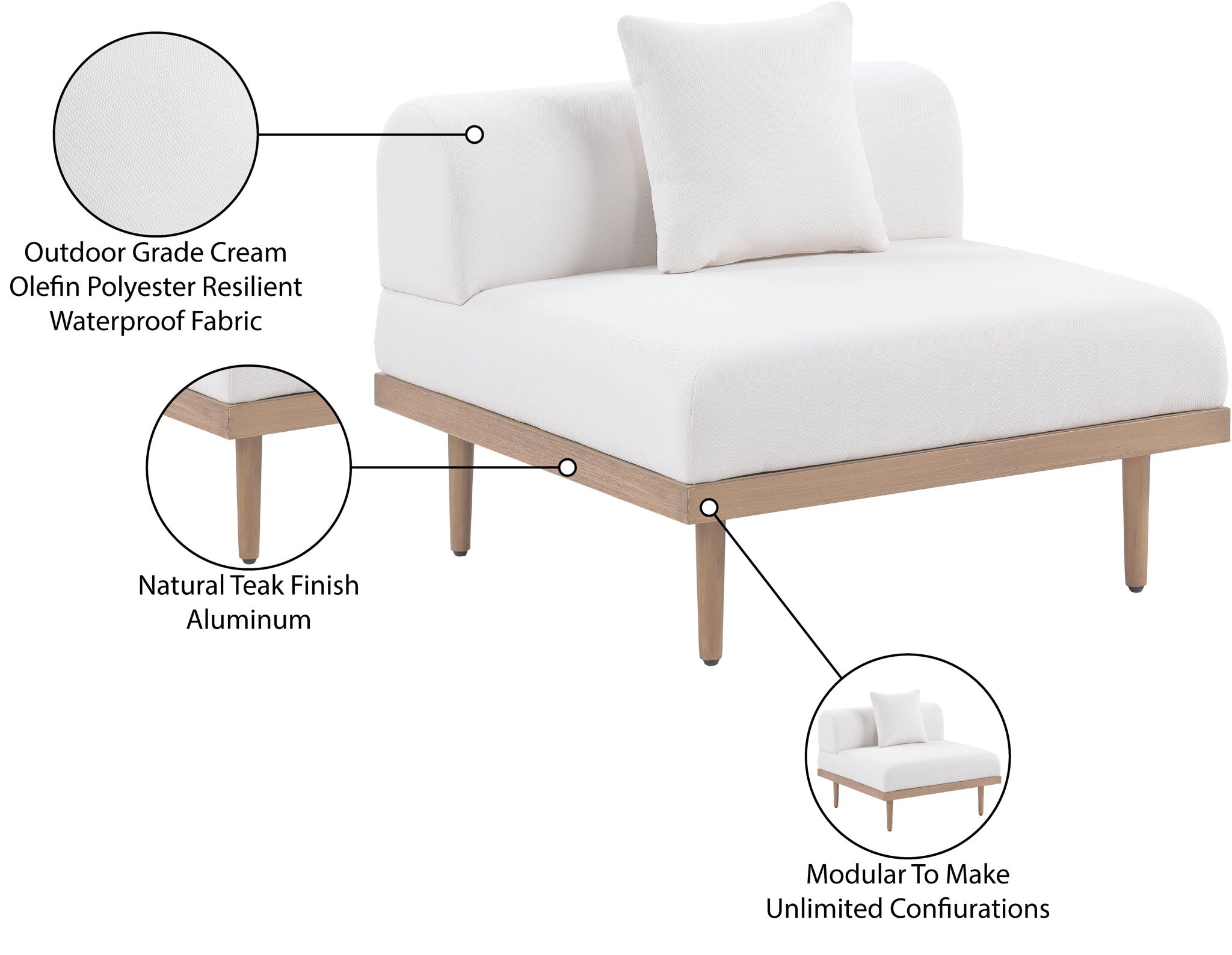 Laguna - Resilient Water Resistant Fabric Upholstered Outdoor Patio Modular Armless Chair