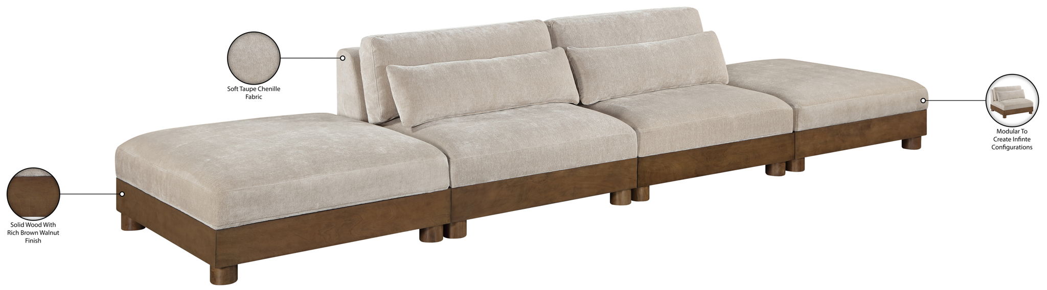 Turin - Chenille Fabric Upholstered Modular Sectional - Taupe