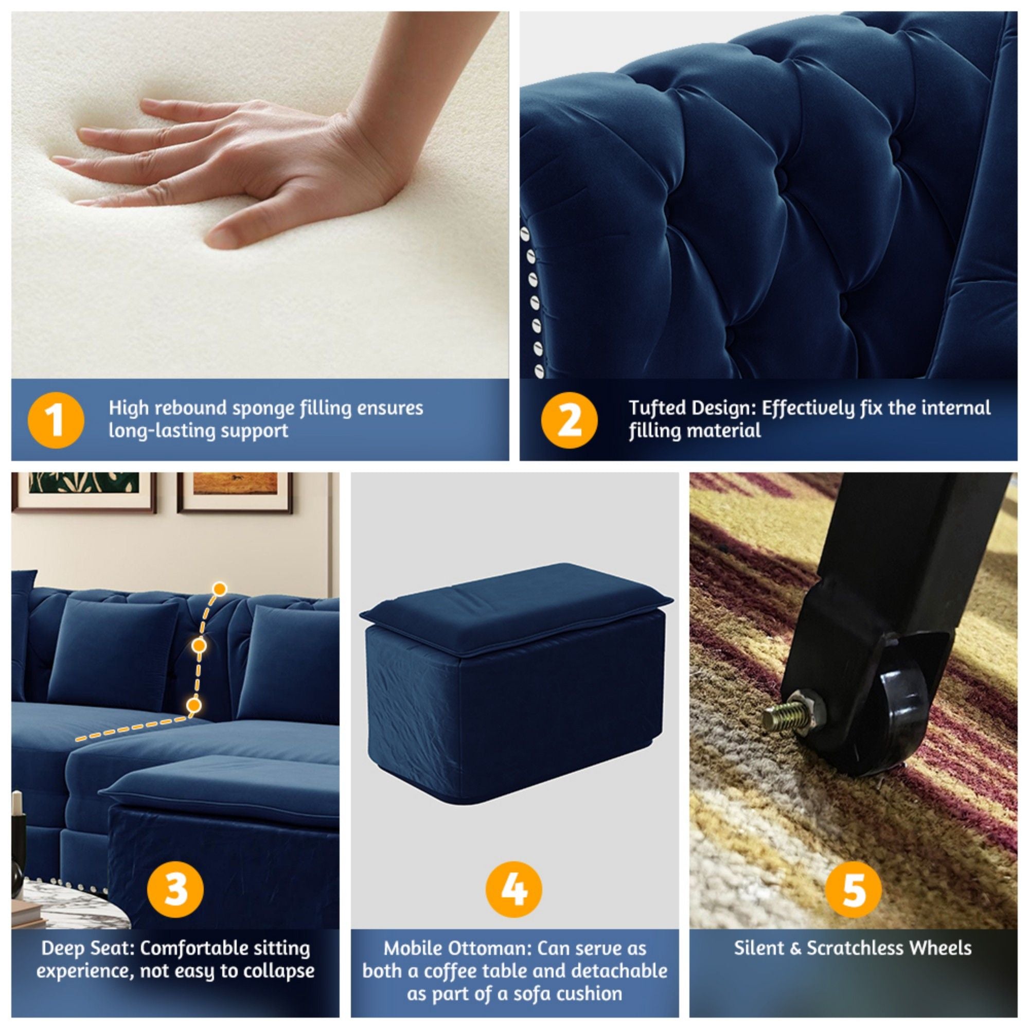 3 In 1 Convertible Sleeper Sofa Bed With Movable Ottoman