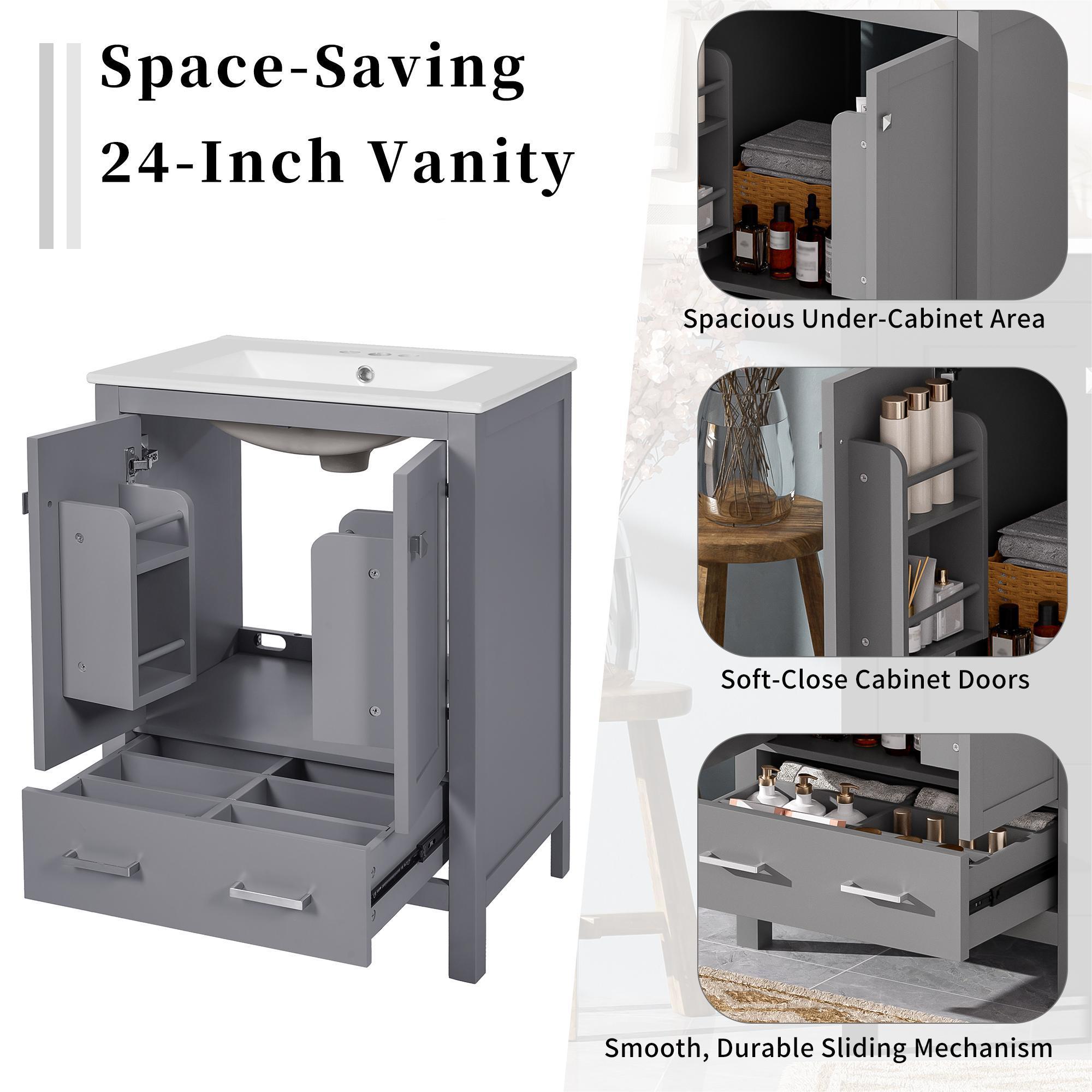 Bathroom Vanity With Integrated Undermount Ceramic Sink, 2 Doors And 1 Drawer, Soft Close Hinges