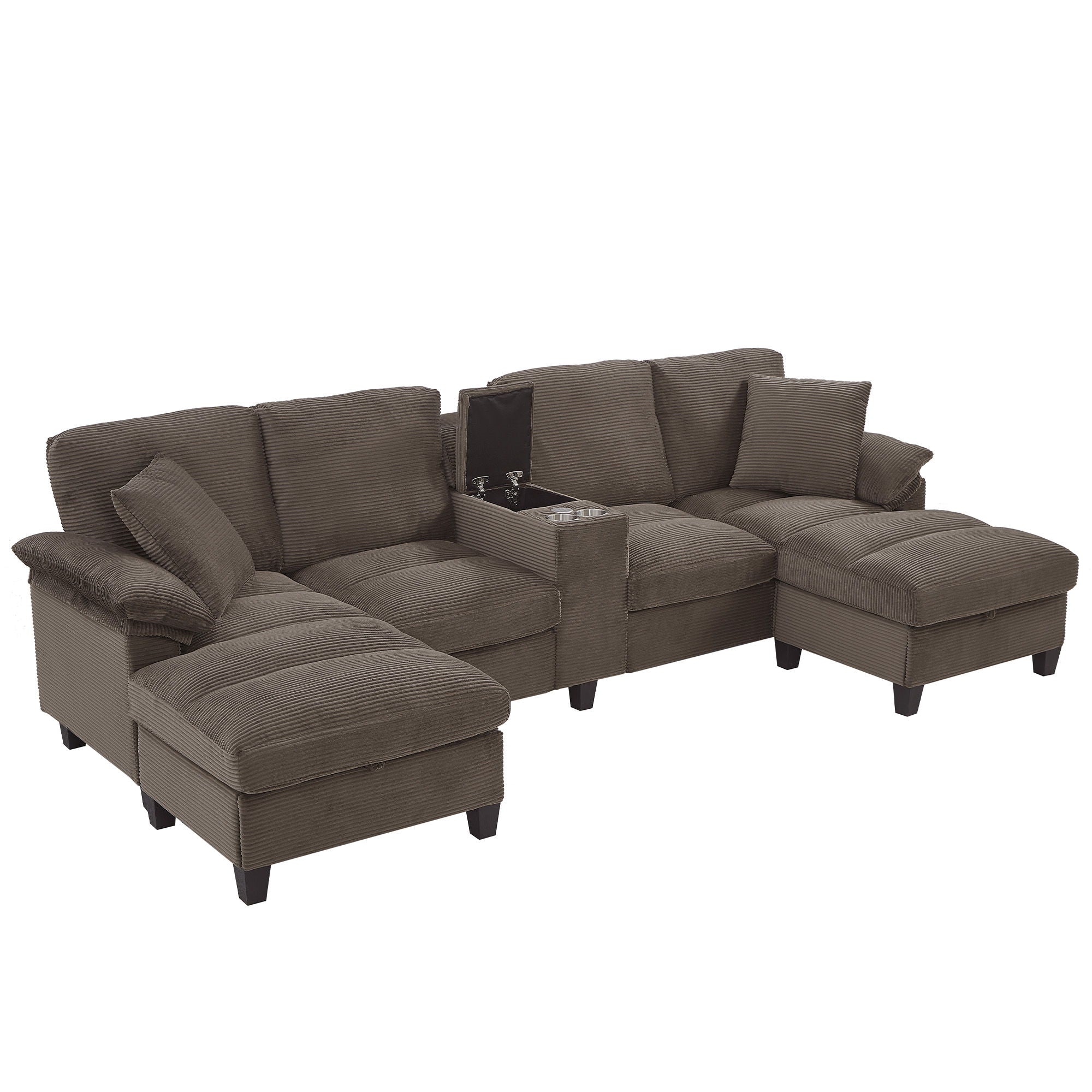 Modern U-Shaped Sectional Sofa With Storage Ottomans