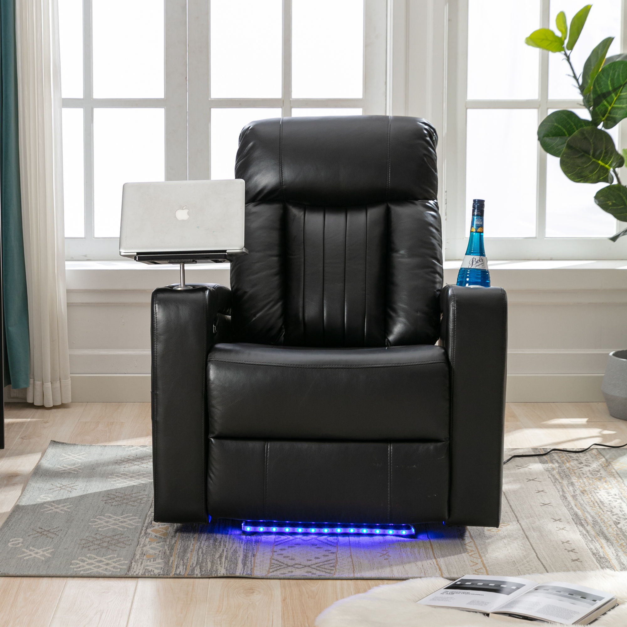 Premium Power Recliner & Storage Arms, Cupholders, Swivel Tray Table And Cell Phone Stand - Black