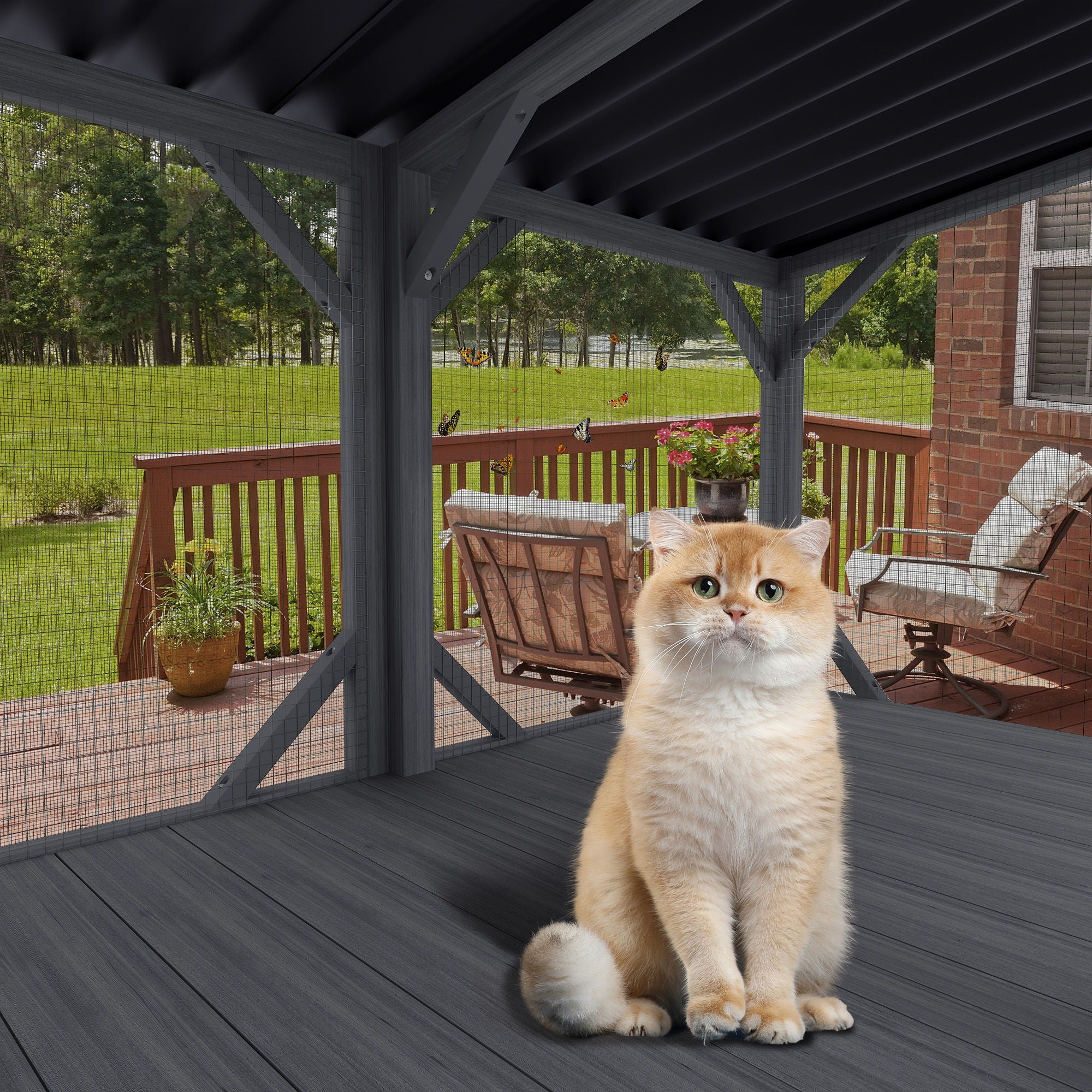 Premium Cat Window Box With Bug Proof Net For Large Indoor Cats Spruce Wood & Polyester - Antique Gray