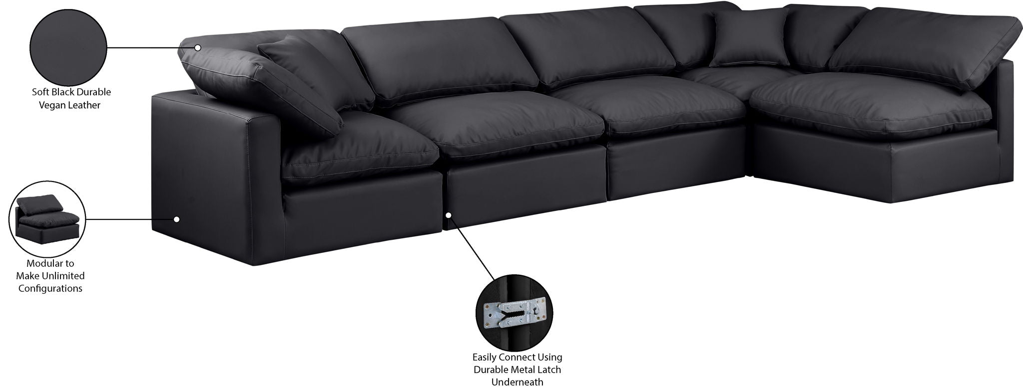 Indulge - Faux Leather 5 Piece Modular Sectional